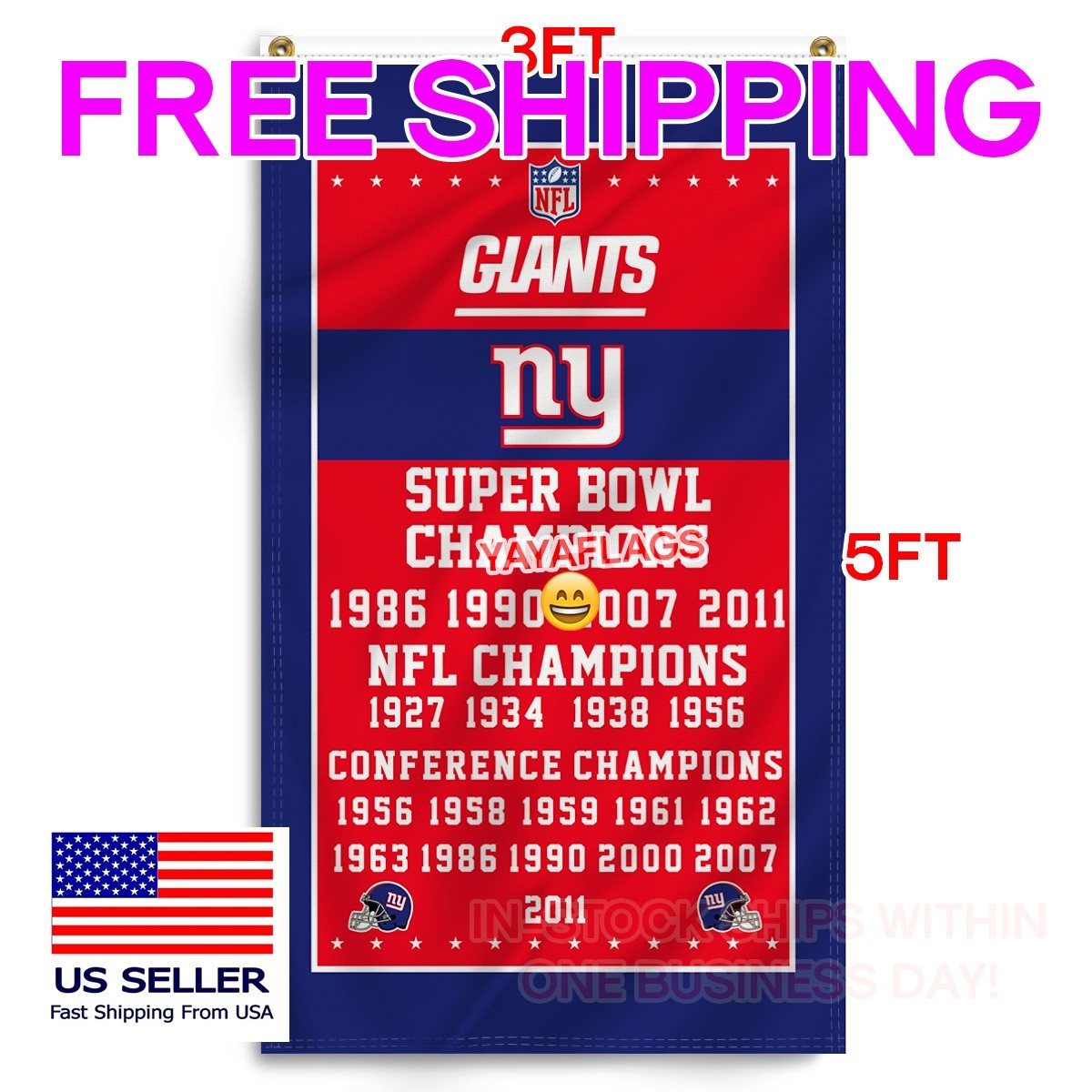 New York Giants 3×5 ft Flag Banner NFL Football Wall Decor Banner FREE Shipping