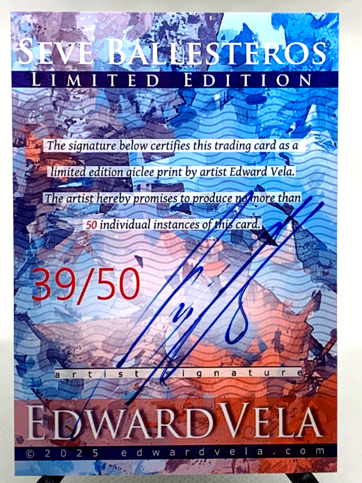 Seve Ballesteros 39/50 Limited Edition Signed Edward Vela card (Golf)