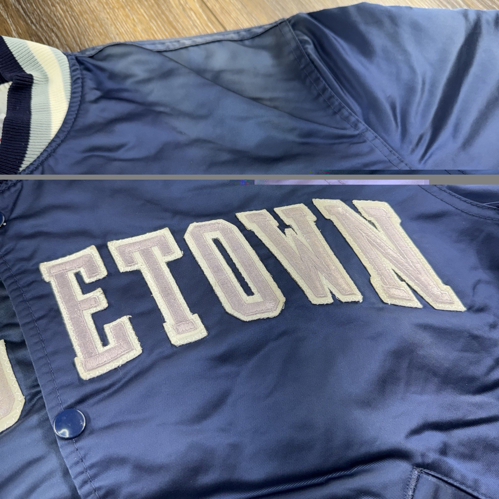 Vintage Georgetown Hoyas Satin Bomber Jacket Mens XL Blue Starter USA 90s Coat