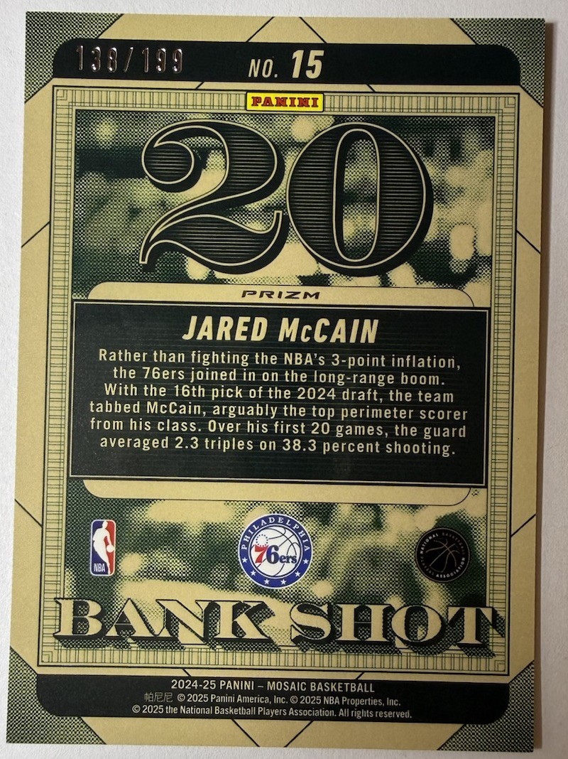 2024-25 Panini Mosaic Jared McCain Bank Shot Blue Prizm #/199 Rookie RC -Thunder