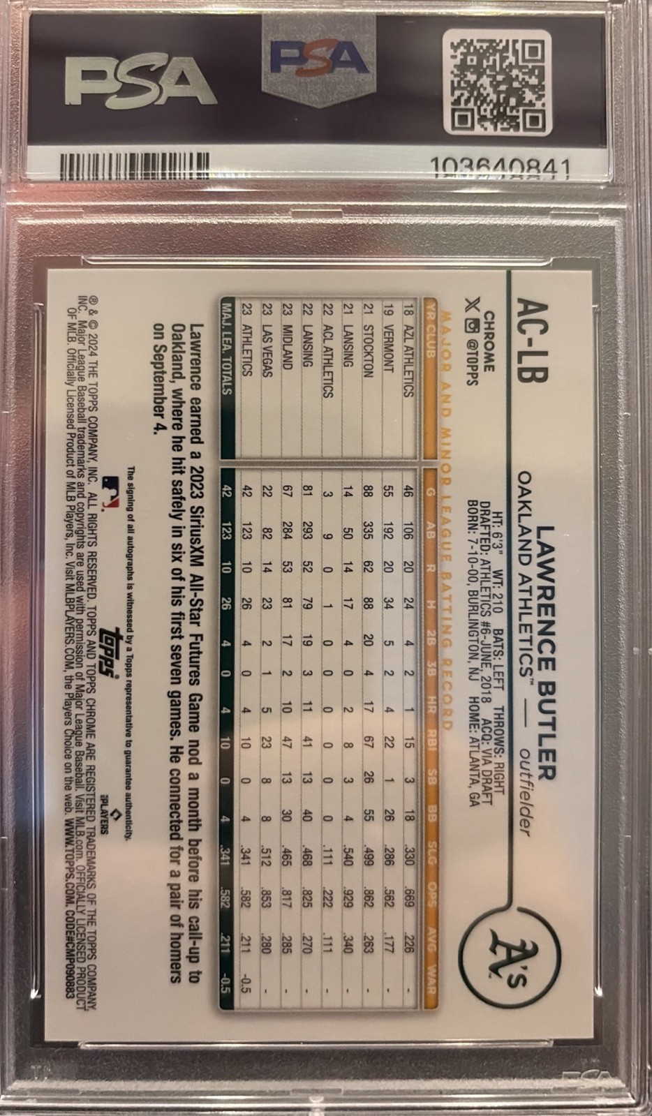 2024 Topps Chrome Update Series – Autographs Lawrence Butler #AC-LB Aqua Wave