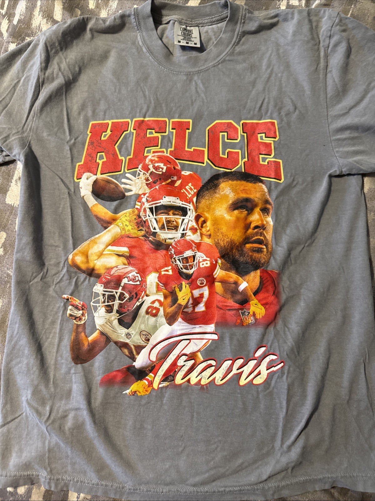 Travis Kelce Kansas City Chiefs Comfort Colors Gray Player Collage Shirt Medium