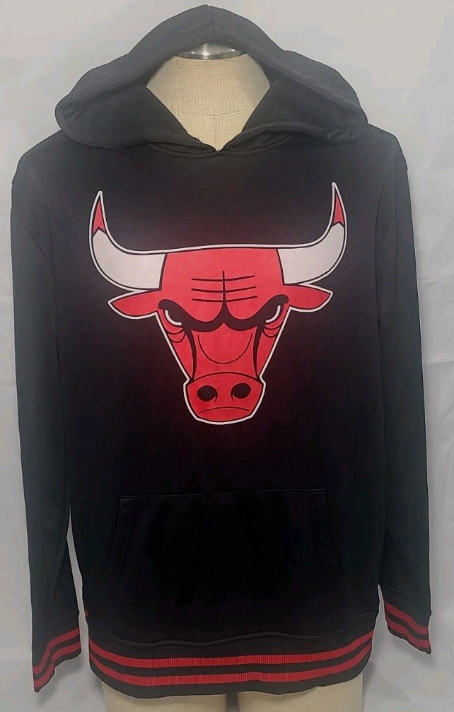 NBA UNK Chicago Bulls Logo Pullover Black Hoodie Sweatshirt Shirt Large ~ Used
