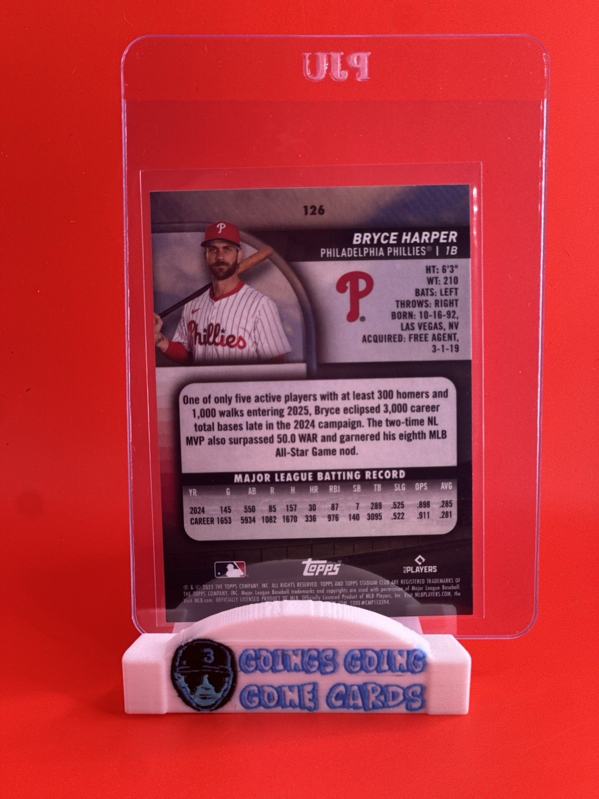 2025 Topps Stadium Club #126 Bryce Harper Red Parallel Philledelphia Phillies