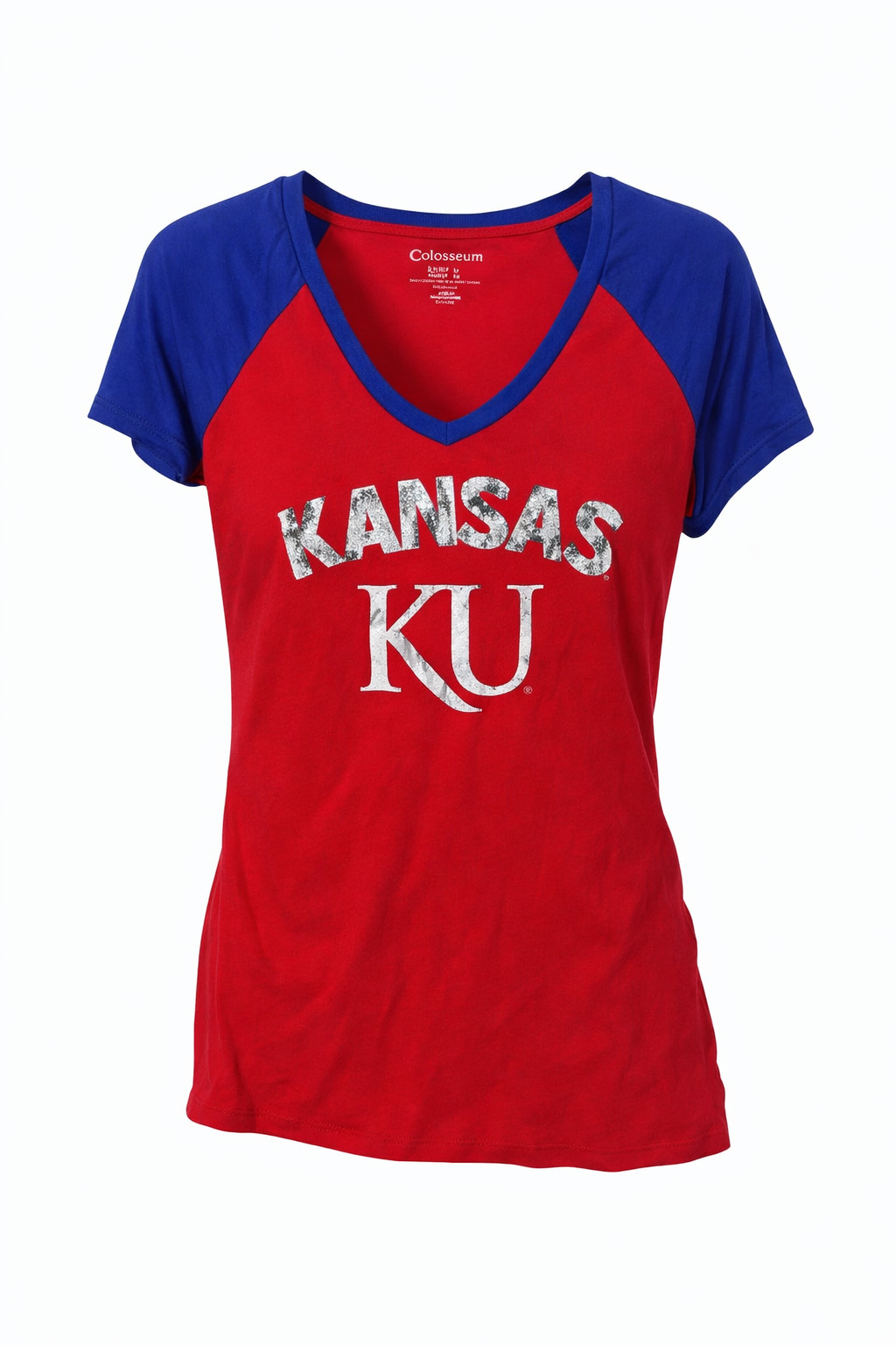 Colosseum Women’s Kansas Jayhawks Raglan Short Sleeve T-Shirt | Red/Blue | L