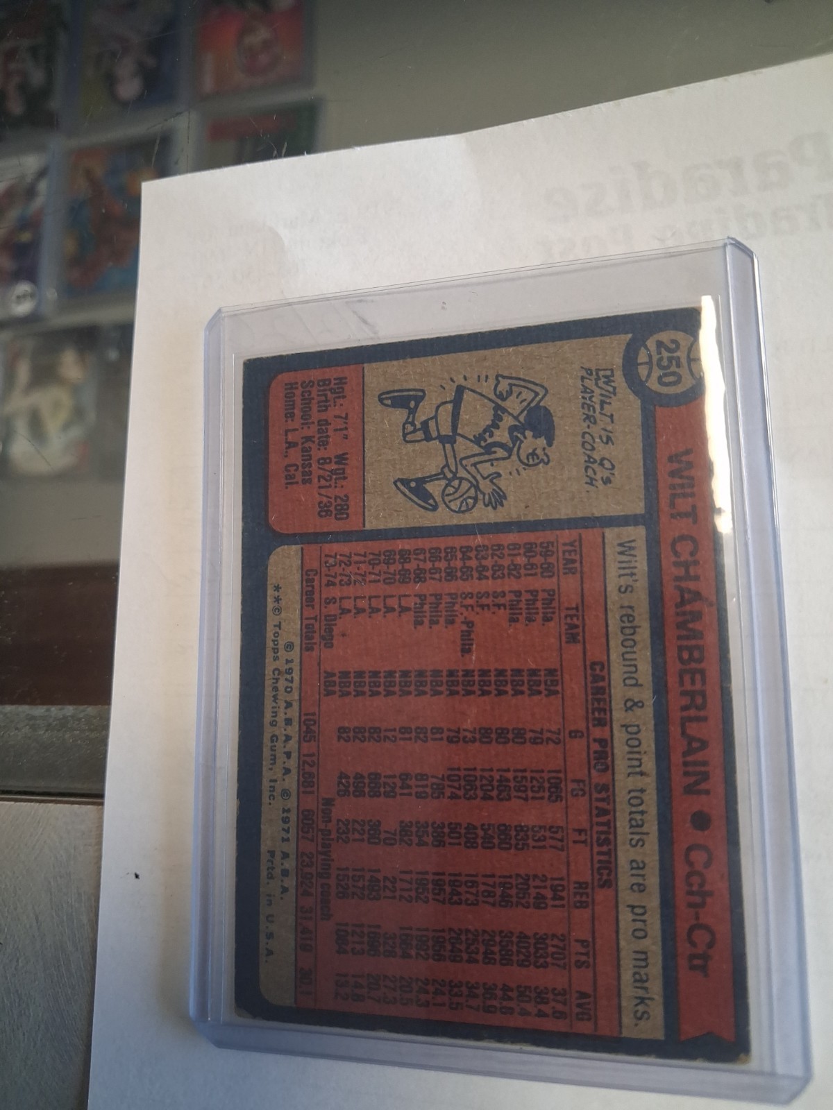 1974-75 topps Wilt Chamberlain #250 HOF Conquistadors RARE NEAR MINT