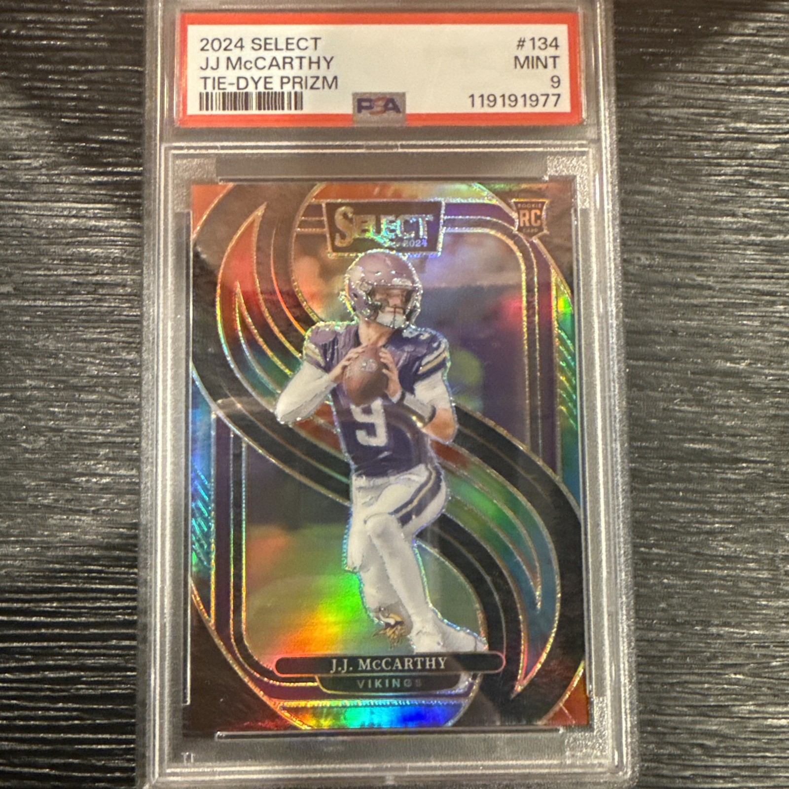 2024 Panini Select J.J. McCarthy No. 134 Tie-Dye Prizm 24/25 – Vikings POP 6