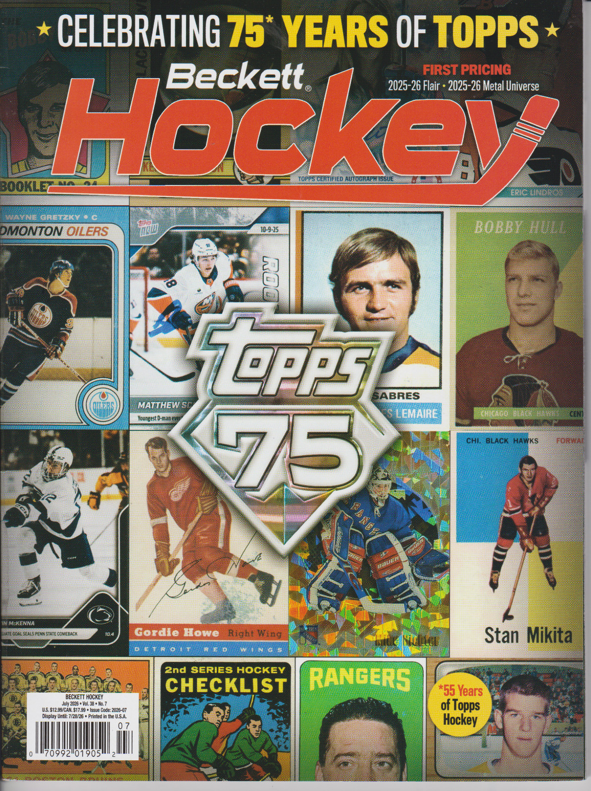 Beckett Hockey Price Guide Magazine July 2026 – 75 Years of Topps Cover