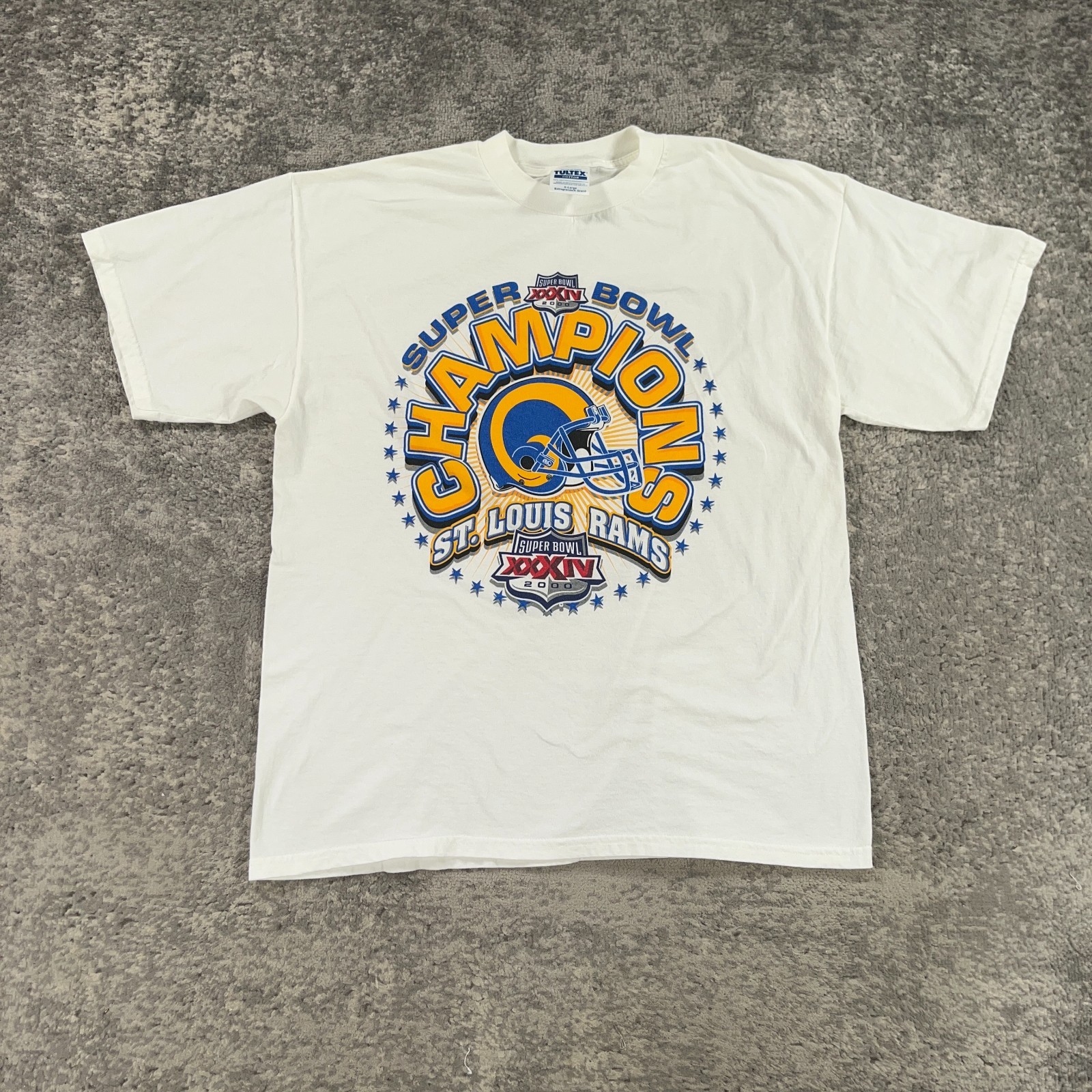 Vintage St Louis Rams Shirt Mens XL White Super Bowl 34 Champions Logo NFL Y2K