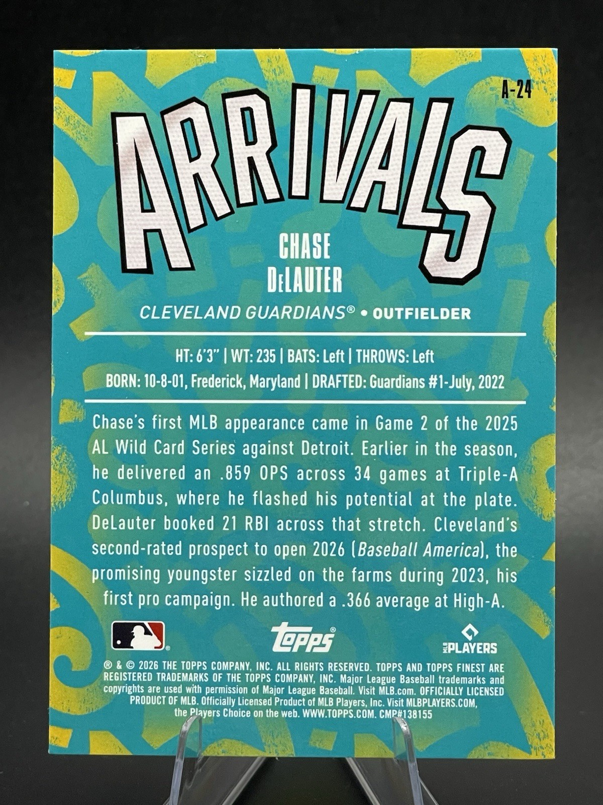 2026 Topps Finest Chase DeLauter Arrivals #A-24 ROOKIE CARD