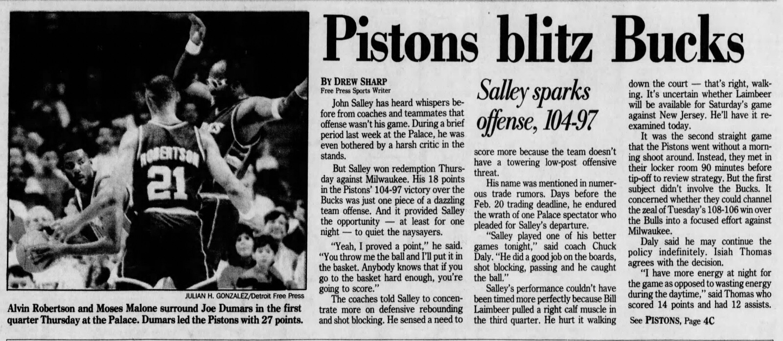 Dennis Rodman 22rb 16pt 2-27-1992 Ticket Stub Bucks Pistons Joe Dumars 27 pts