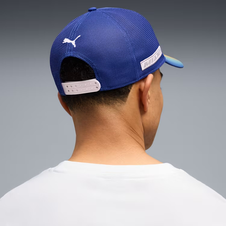 Authentic PUMA F1 Scuderia Ferrari Trucker Hat 2026 Miami Speed Yellow Blue AOP