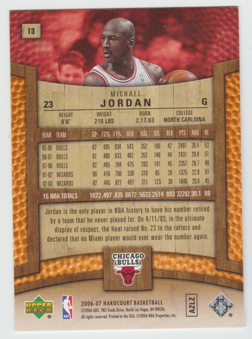 MICHAEL JORDAN 2006-07 Upper Deck Hardcourt #13 🔥 ICONIC DUNKING CARD🔥 GOAT