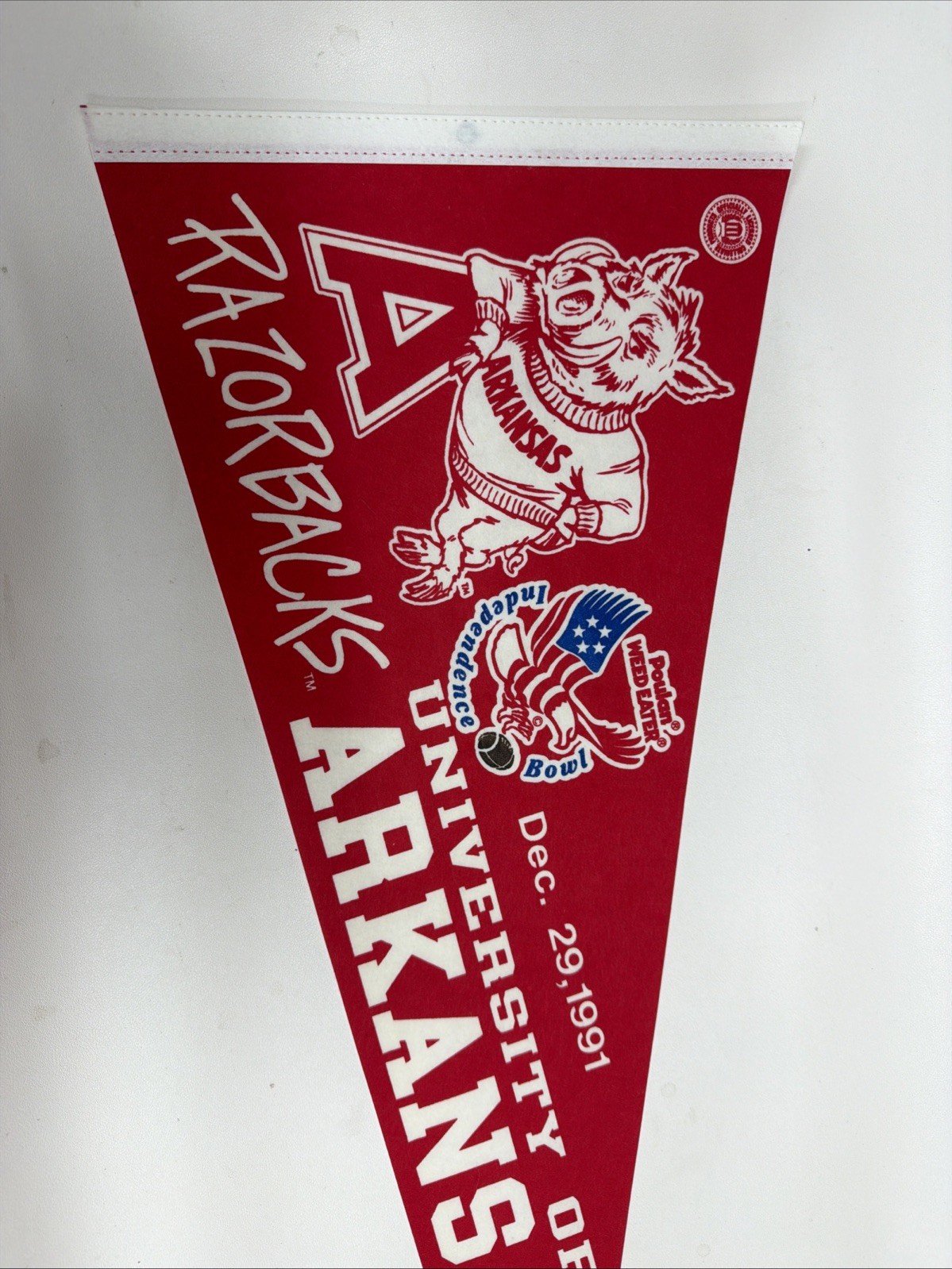 Vintage 1991 Arkansas Razorbacks University Pennant 12×30 Football Independence