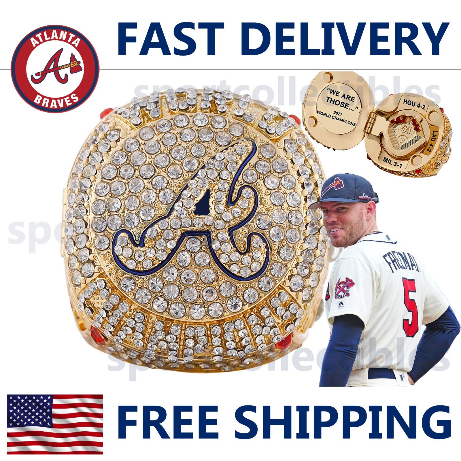 2021 Atlanta Braves World Series Ring – FREEMAN #5 – Fan Gift – MLB Replica Ring