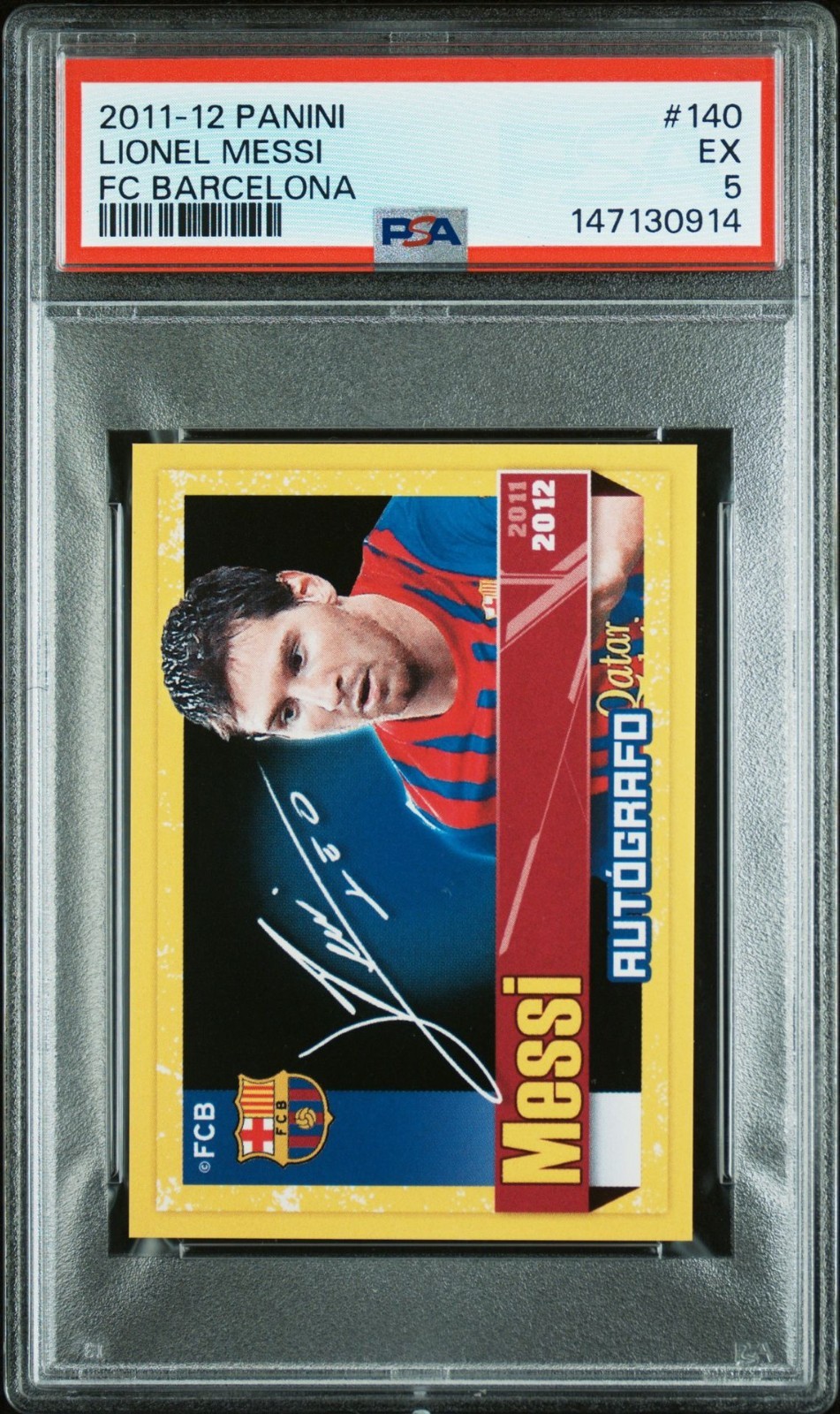 2011 PANINI FC BARCELONA AUTOGRAFO #140 LIONEL LEO MESSI AUTO PSA 5