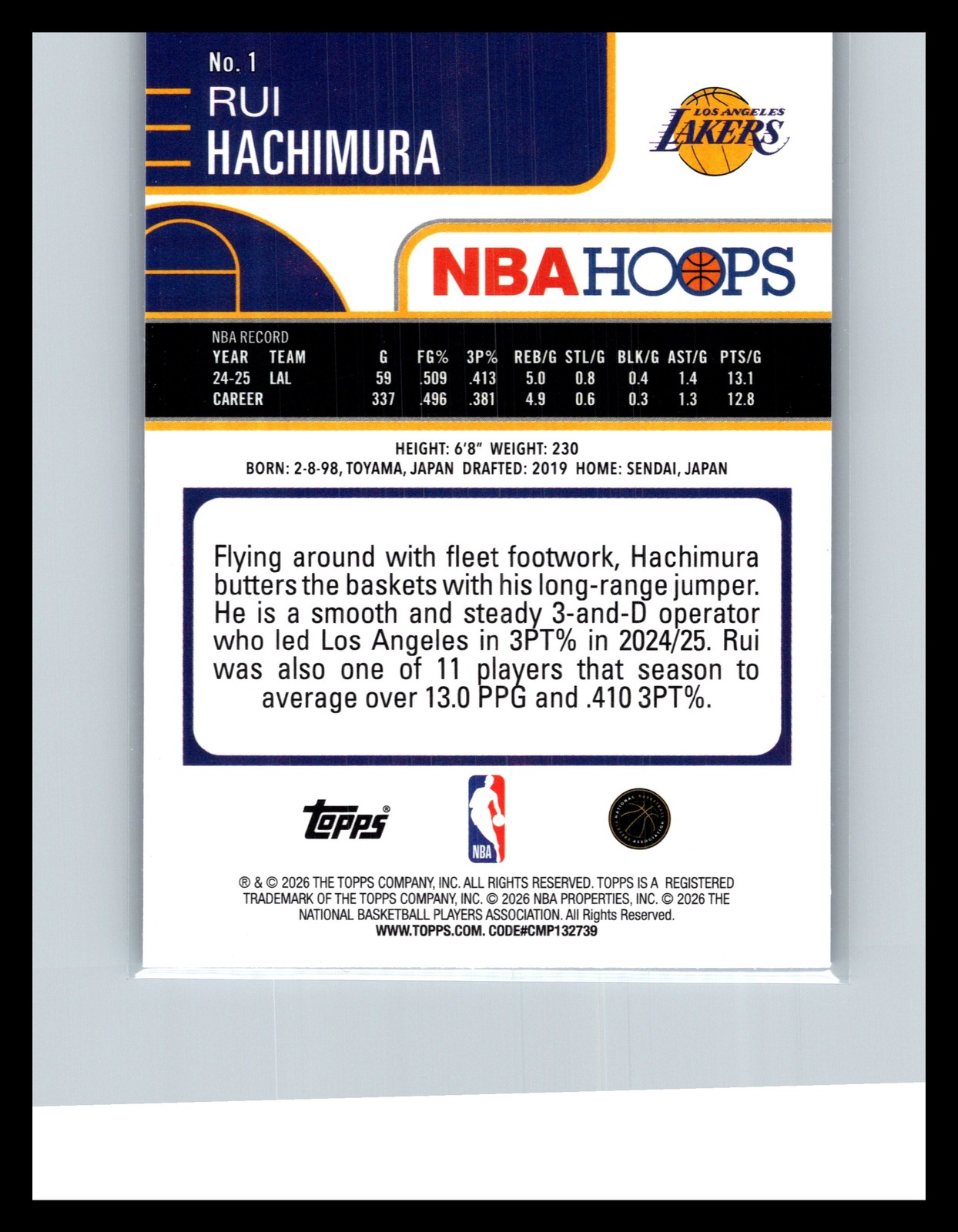 2025-26 Topps NBA Hoops #1 Rui Hachimura Light Burst Blue #/149