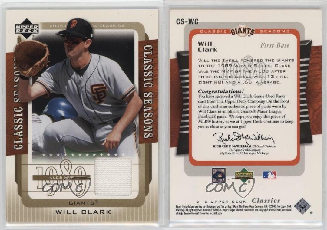 2005 Upper Deck Classics Classic Seasons Materials Will Clark #CS-WC mx0