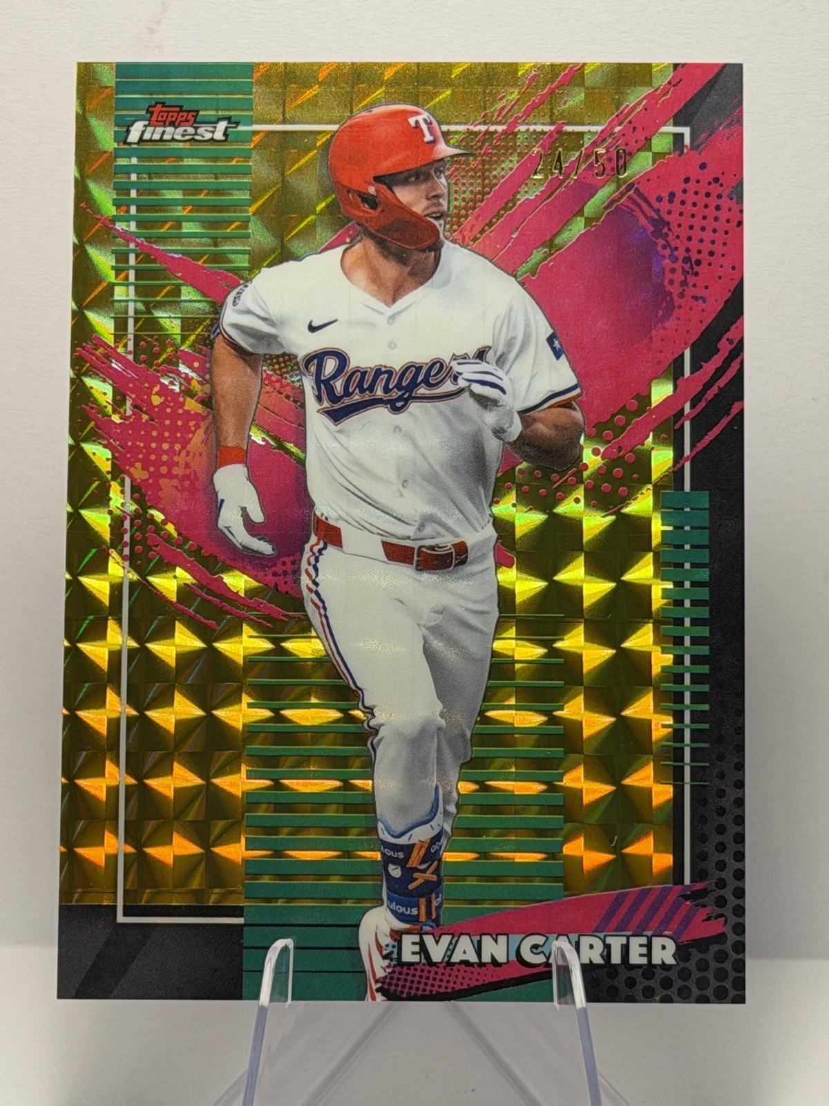 Evan Carter Rare Gold Geometric /50 – 2026 Topps Finest – Texas Rangers