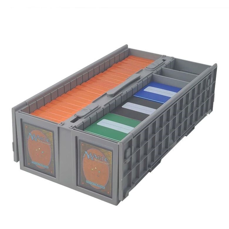 BCW 1600 Count Gray Plastic 2-Row Collectible Trading Card Bin with Hinged Lid
