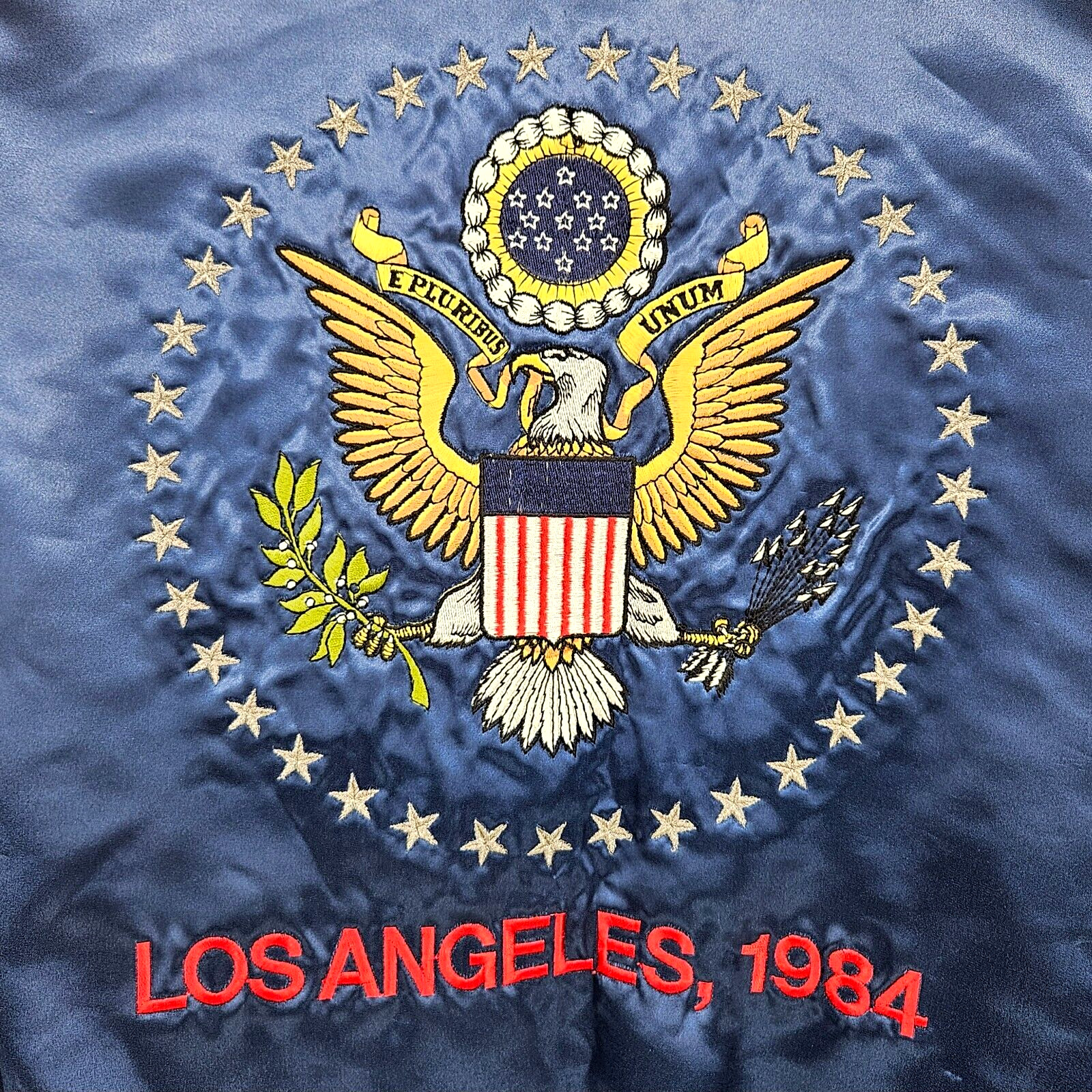 Vtg 1984 Style Auto USA-1 Competition LA Olympics Satin Bomber Racing Jacket M