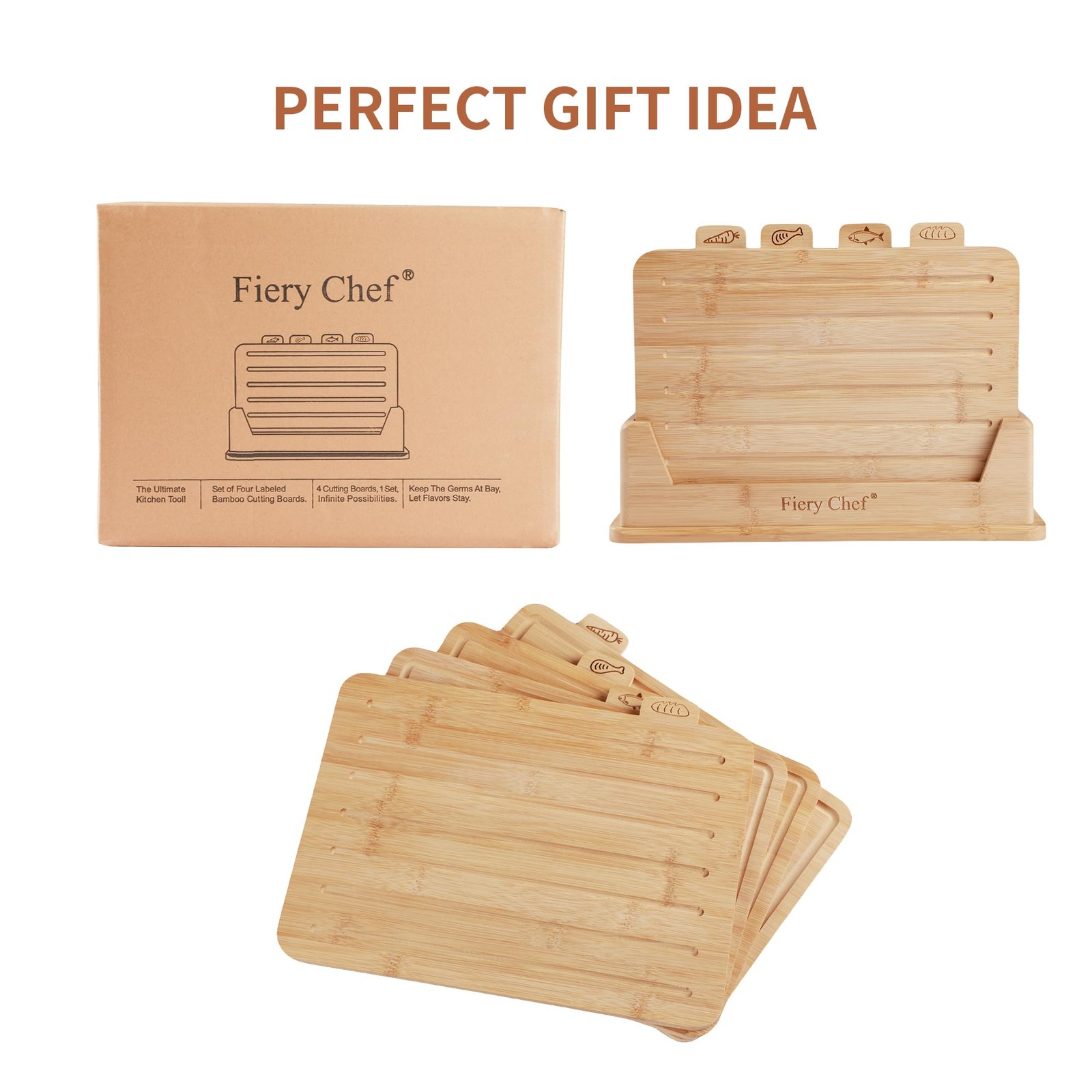 Fiery Chef 12.6″L x 9″W Bamboo Cutting Board Set Medium x 9″W,