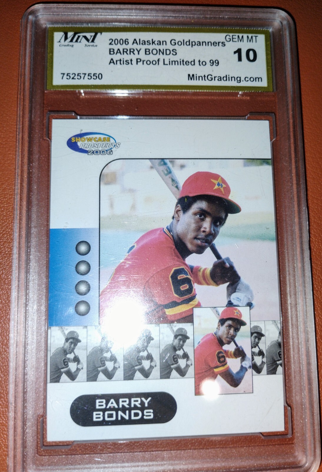 2006 Showcase Alaska Goldpanners Silver ARTIST PROOF /99 Barry Bonds GEM MINT 10