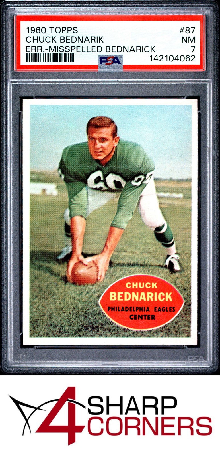 1960 TOPPS #87 CHUCK BEDNARIK ERROR MISSPELLED BEDNARICK PSA 7