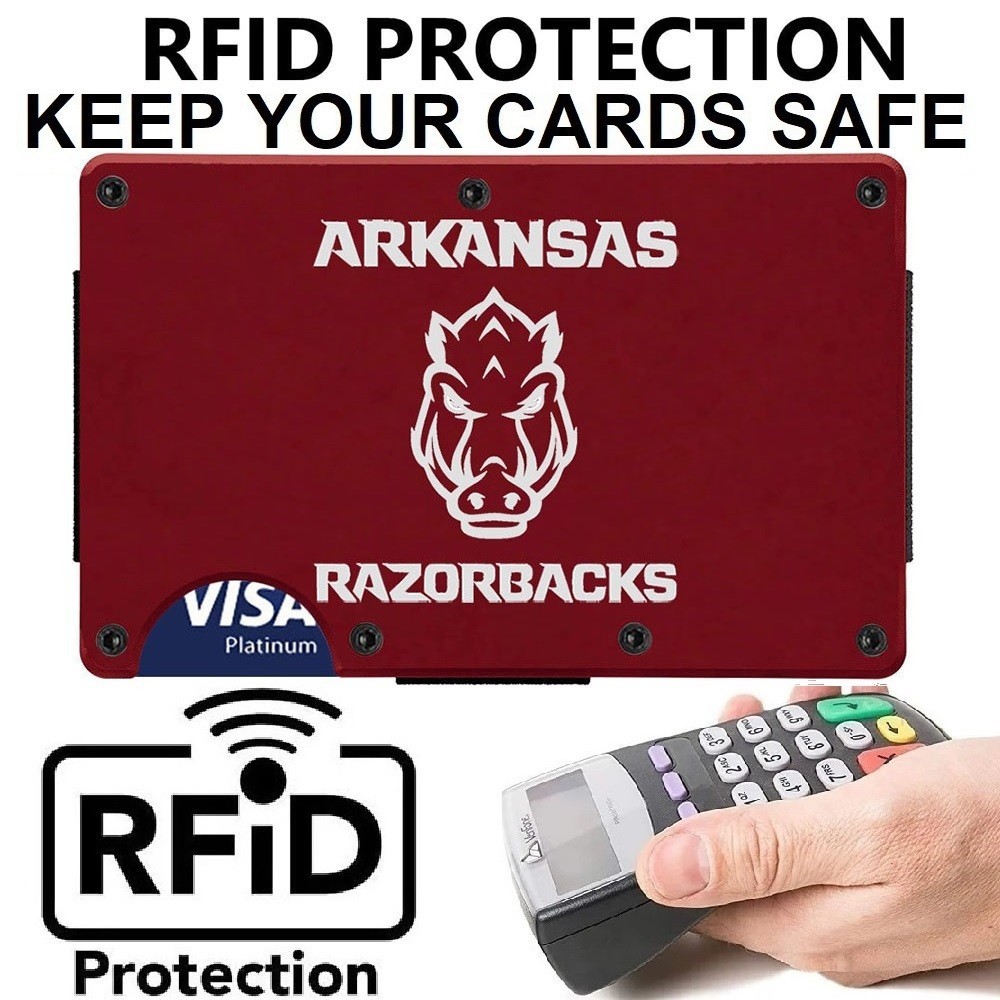 Arkansas Razorbacks Engraved Titanium Carbon Fiber RFID Blocking Wallet Gift D7