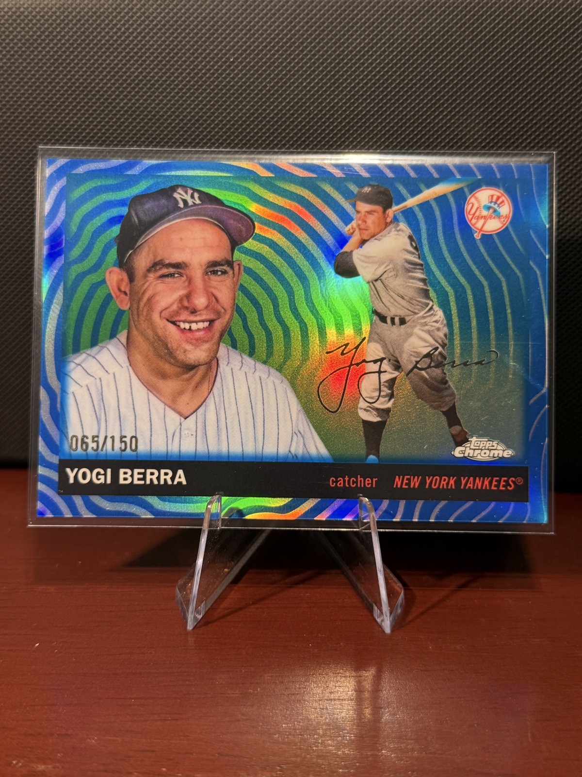 2025 Topps Chrome Platinum Anniversary Yogi Berra #450 Blue Vibration /150
