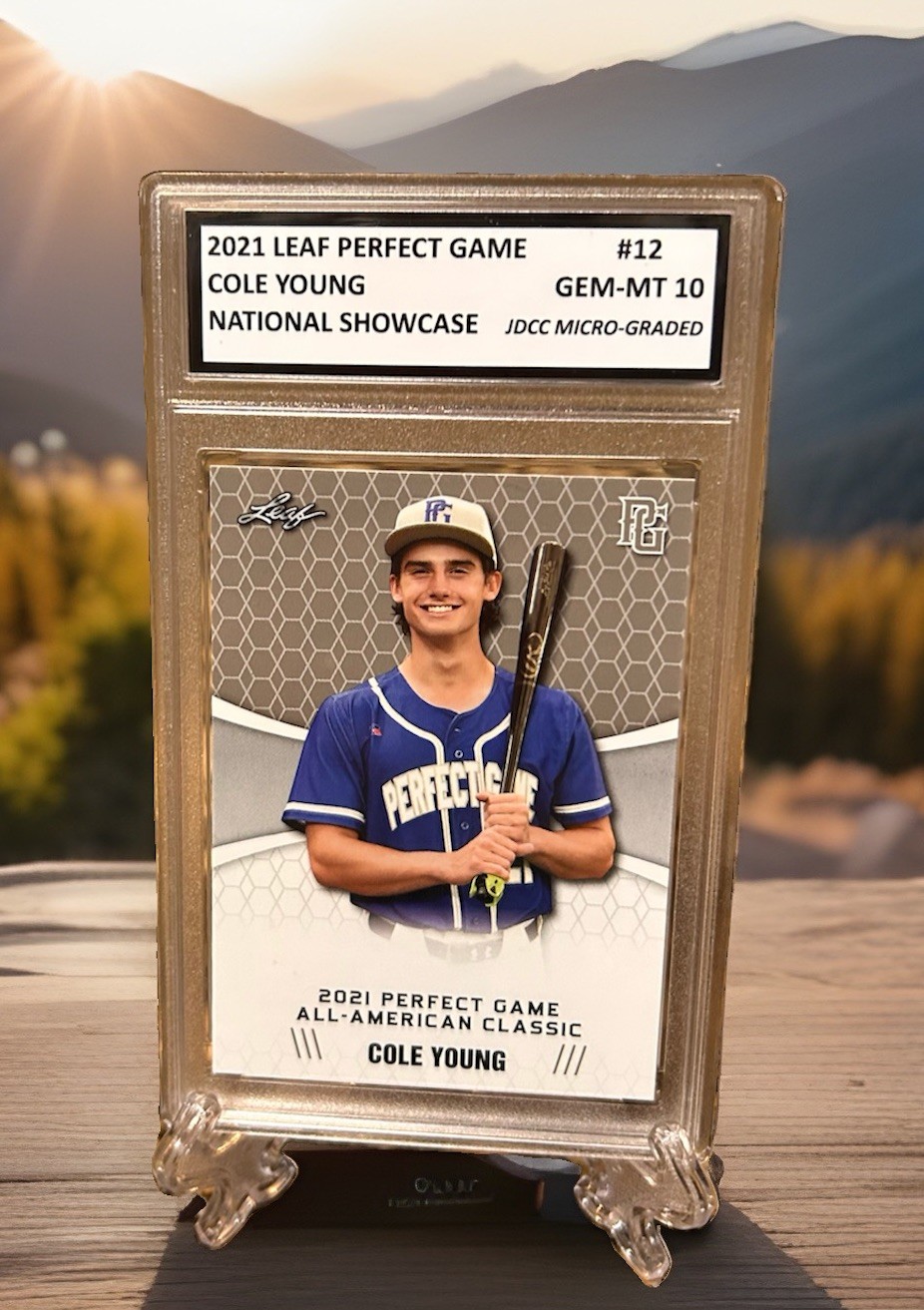 COLE YOUNG RC 2022 LEAF PERFECT GAME Graded “GEM-MT 10 ROOKIE #12. COA!