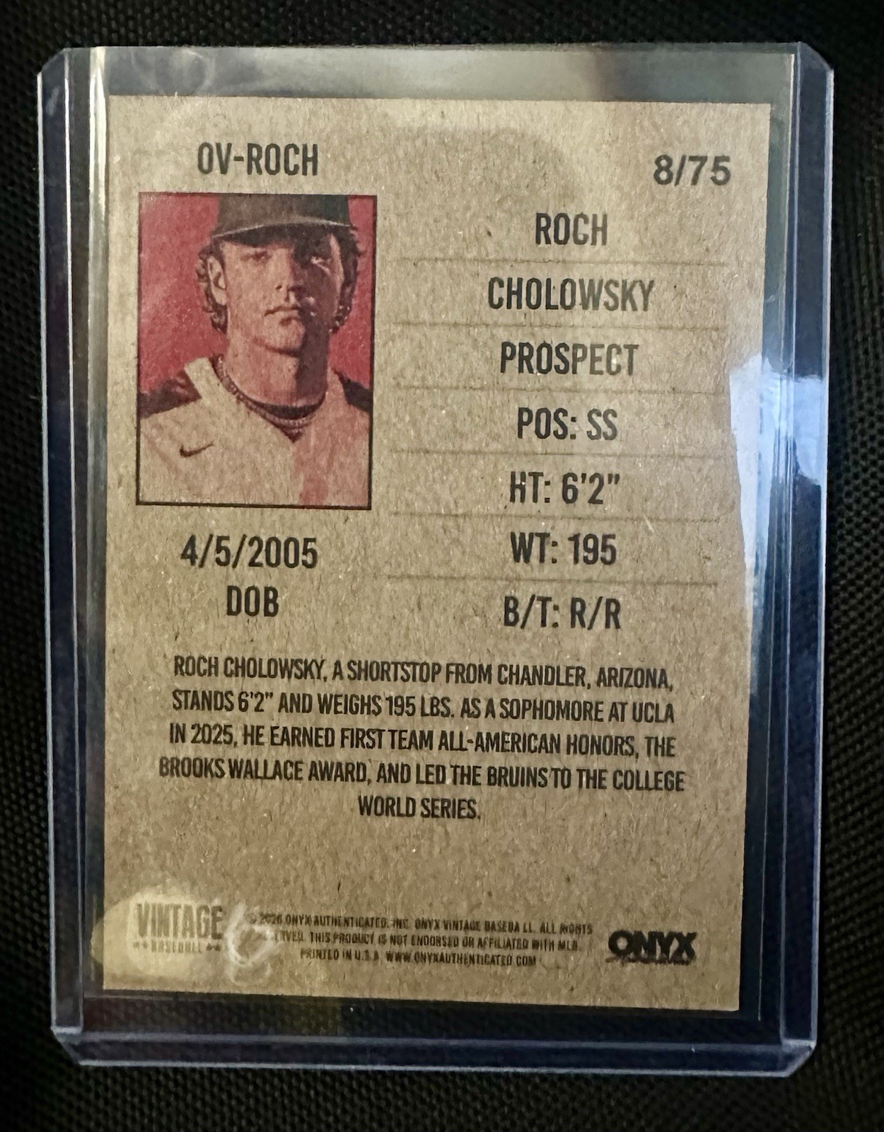 2026 Onyx Vintage Roch Cholowsky #OV-ROCH Orange Border 8/75 #1 Pick White Sox