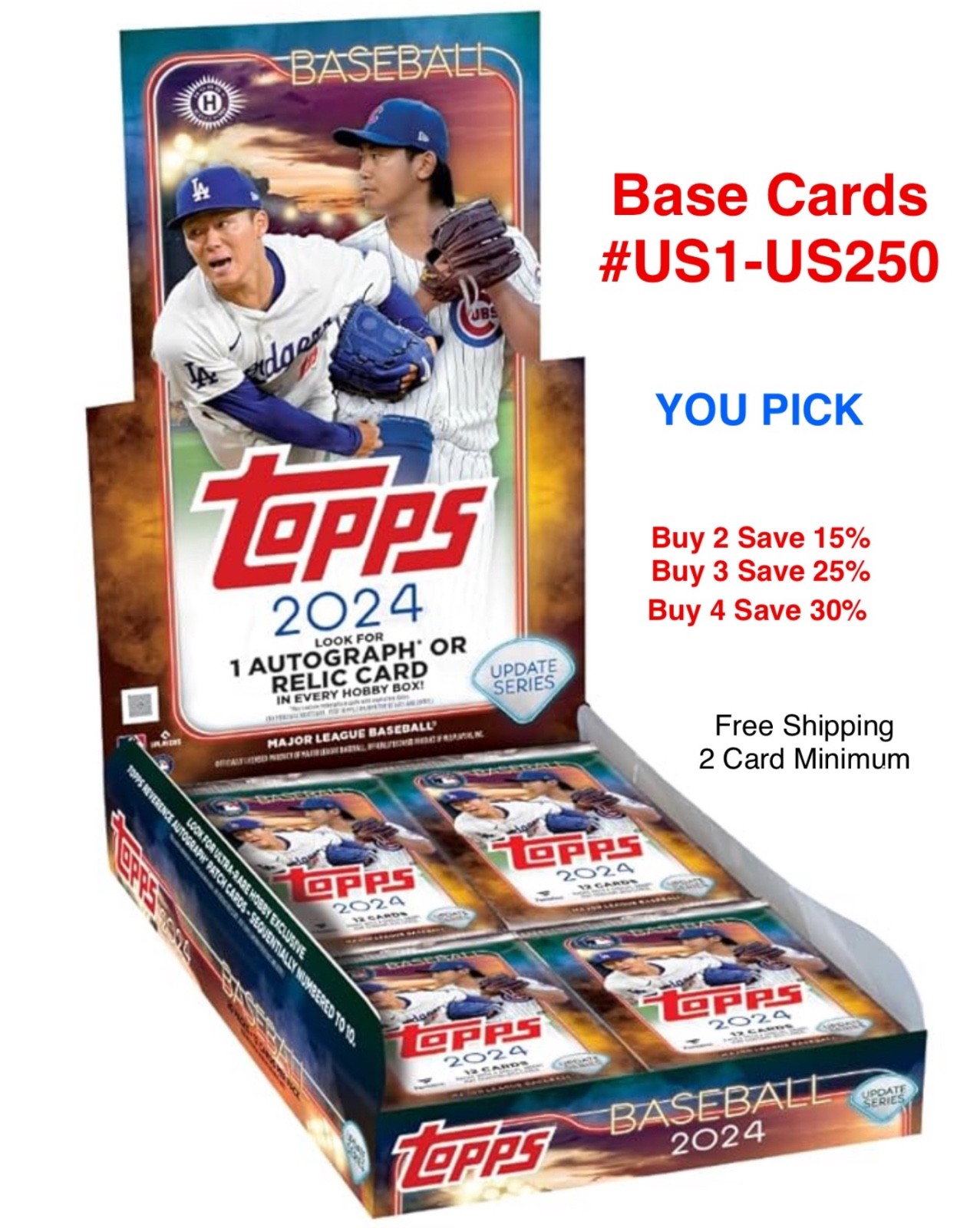 2024 Topps Update- You Pick Base Cards #US1-US250, BUY 2 FOR FREE SHIPPING