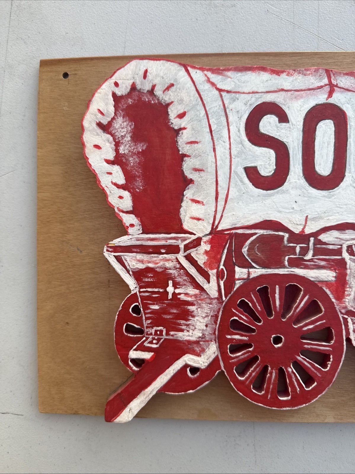 Handmade Oklahoma Sooners Wooden Wheel & Wagon Wall Sign Red & White Painted