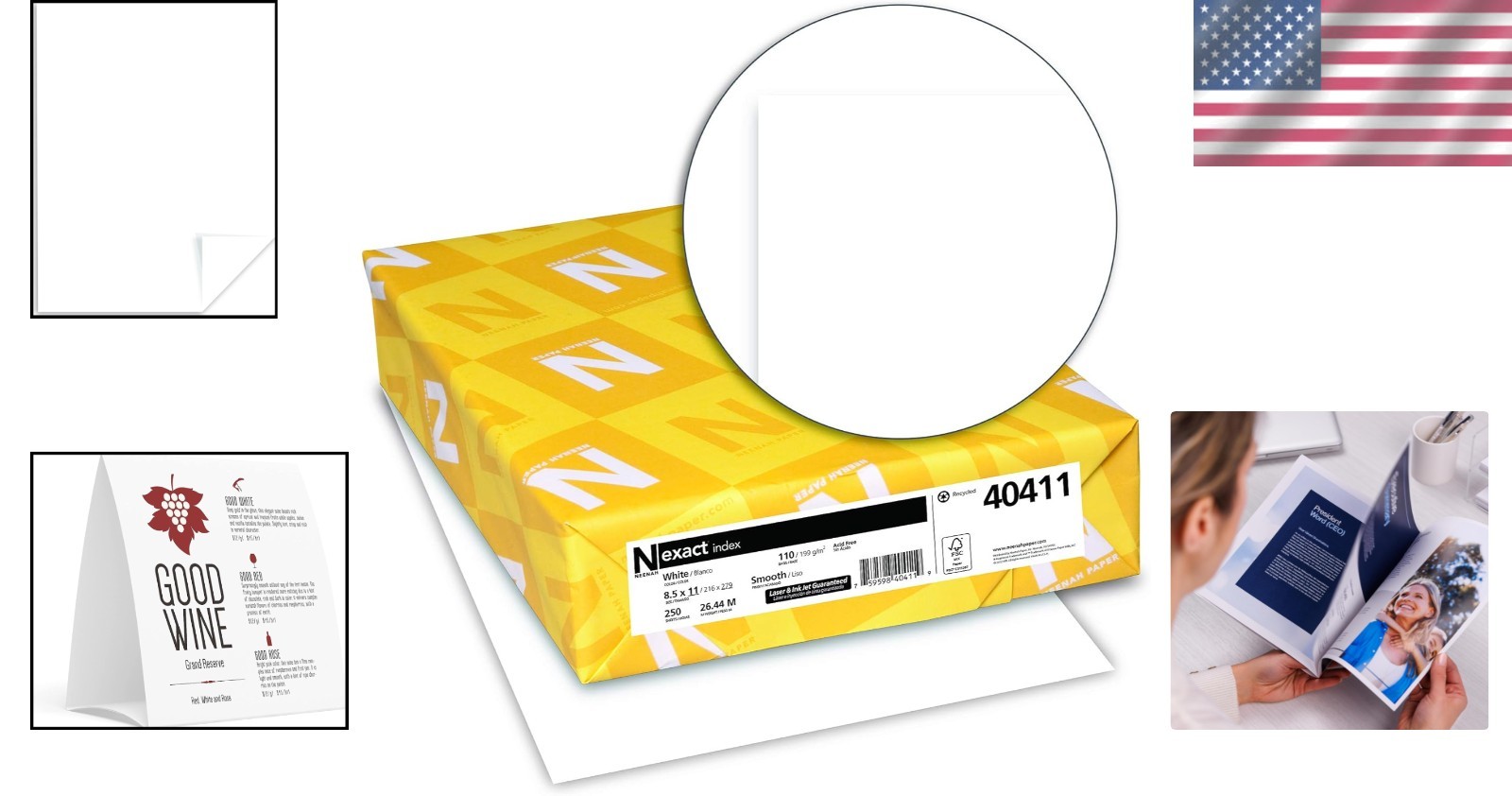 110 lb Index Card Stock, 94 Brightness, 250 Sheets, Printer Compatible