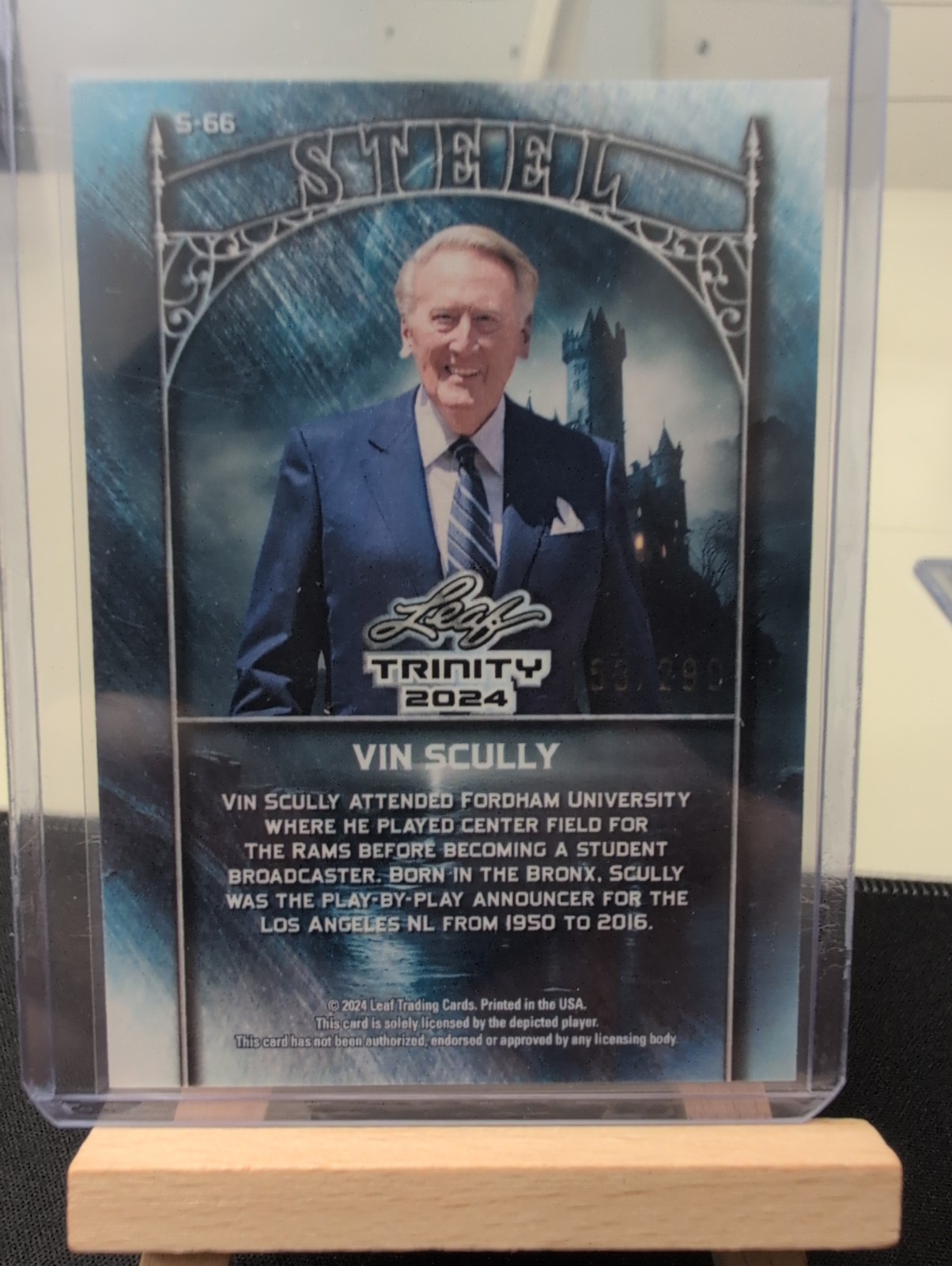 Vin Scully -2024 Leaf Trinity Steel # 153/290 S-66 – Famous Voice of the Dodgers