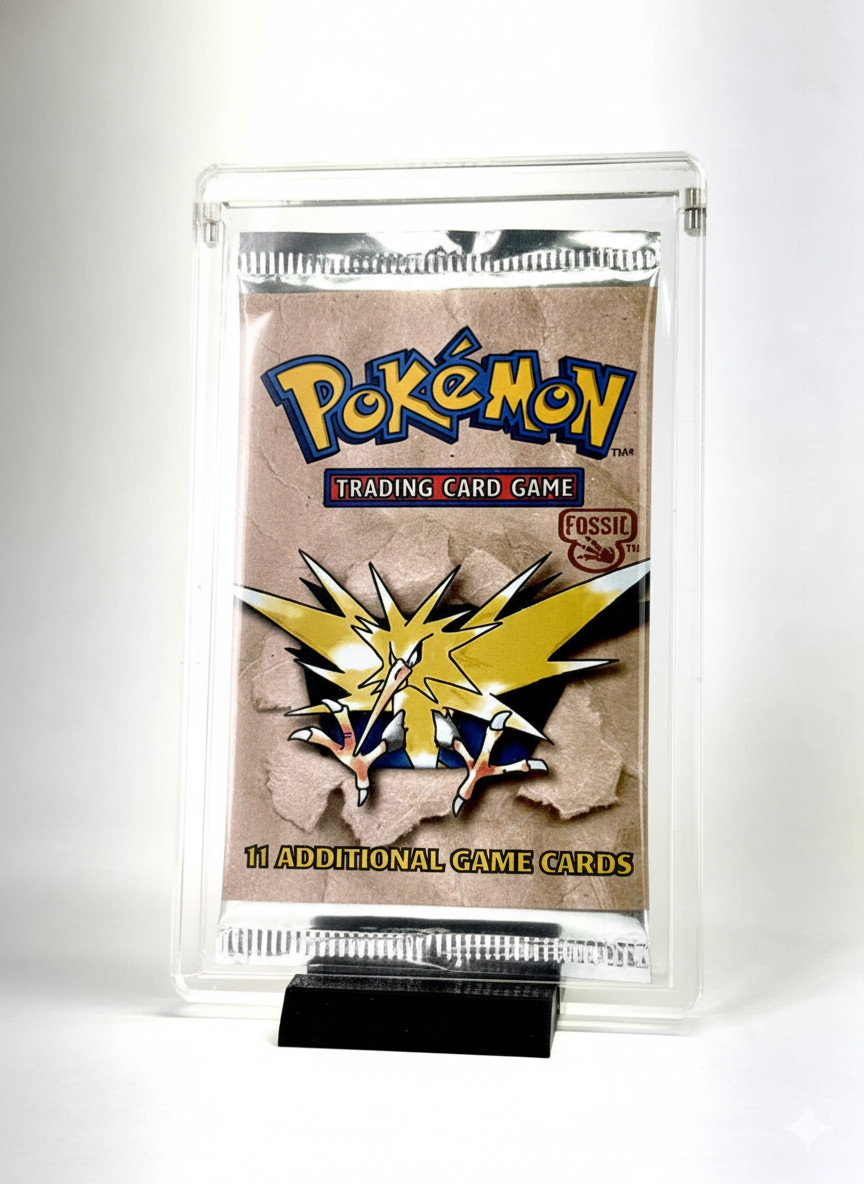 Premium Pokémon Booster Pack Acrylic Display Case with Sleeve & Black Stand