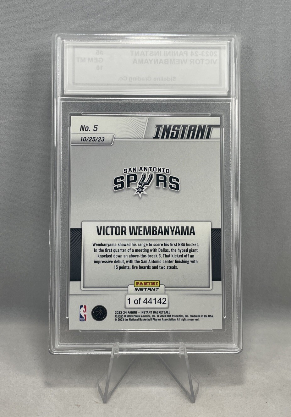 Victor Wembanyama Debut Rookie Graded Gem Mint 10 2023 Panini Instant 1st Bucket