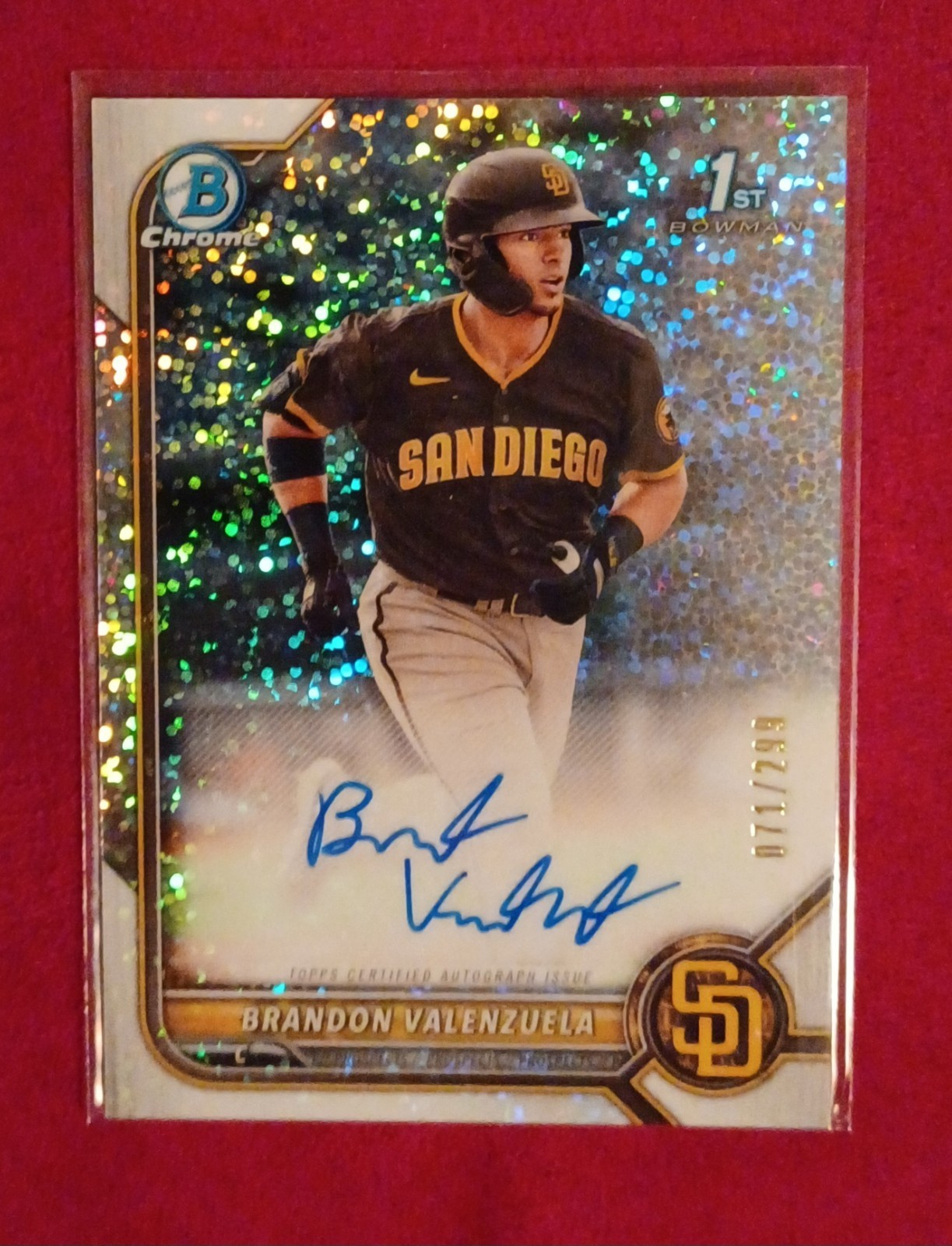 BRANDON VALENZUELA 2022 BOWMAN CHROME SPECKLE REFRACTOR ROOKIE AUTO 71/299 RC