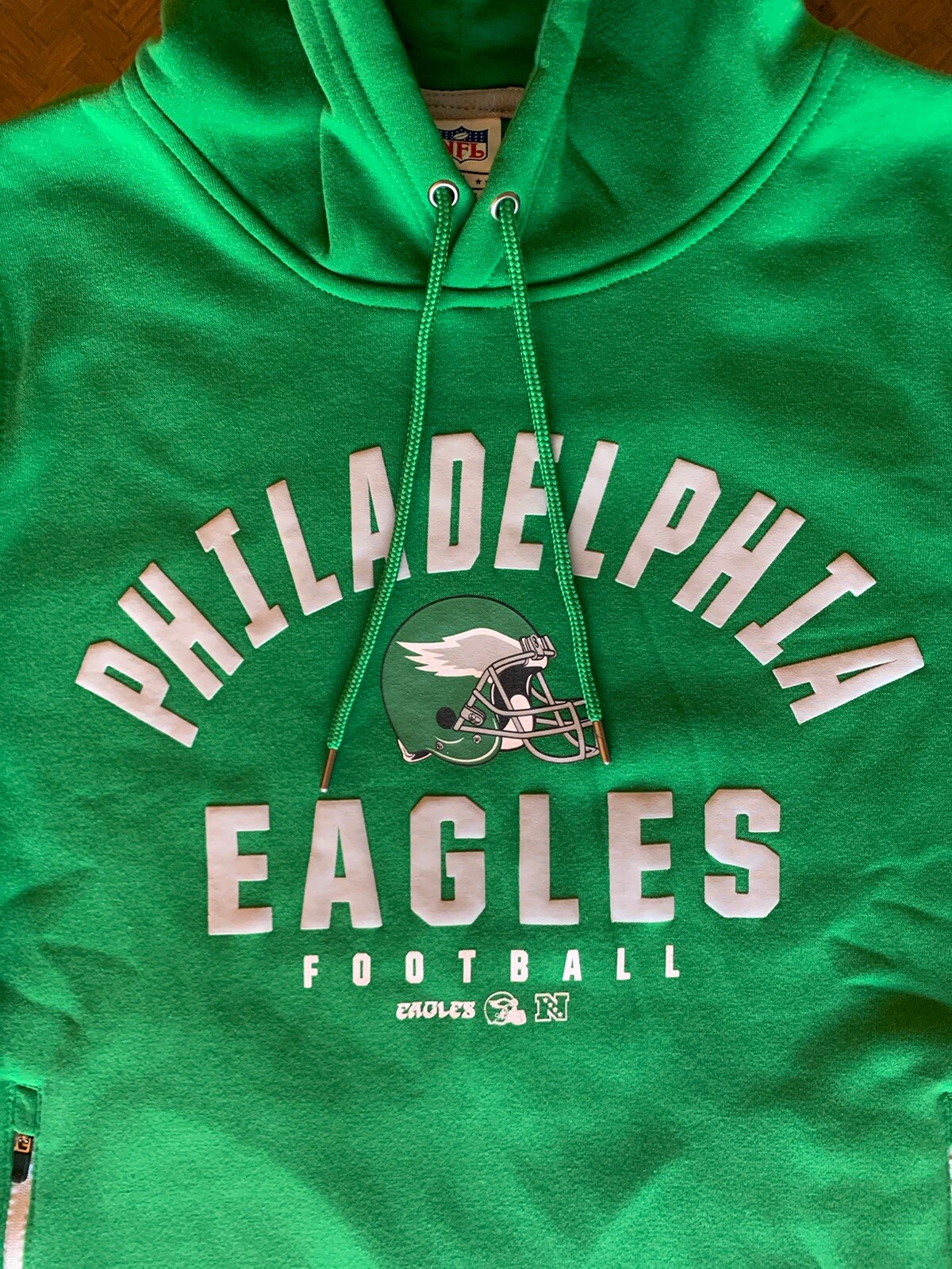 Philadelphia Eagles Retro KELLY GREEN NFL Sweatshirt Hoodie Zip Pockets-Mens L