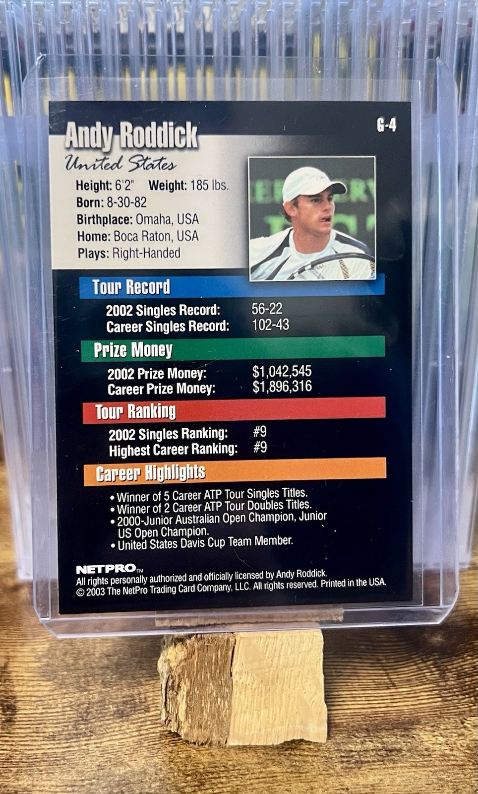 2003 ANDY RODDICK NETPRO PREMIER GLOSSY #G-4 USA ROOKIE RC /5000