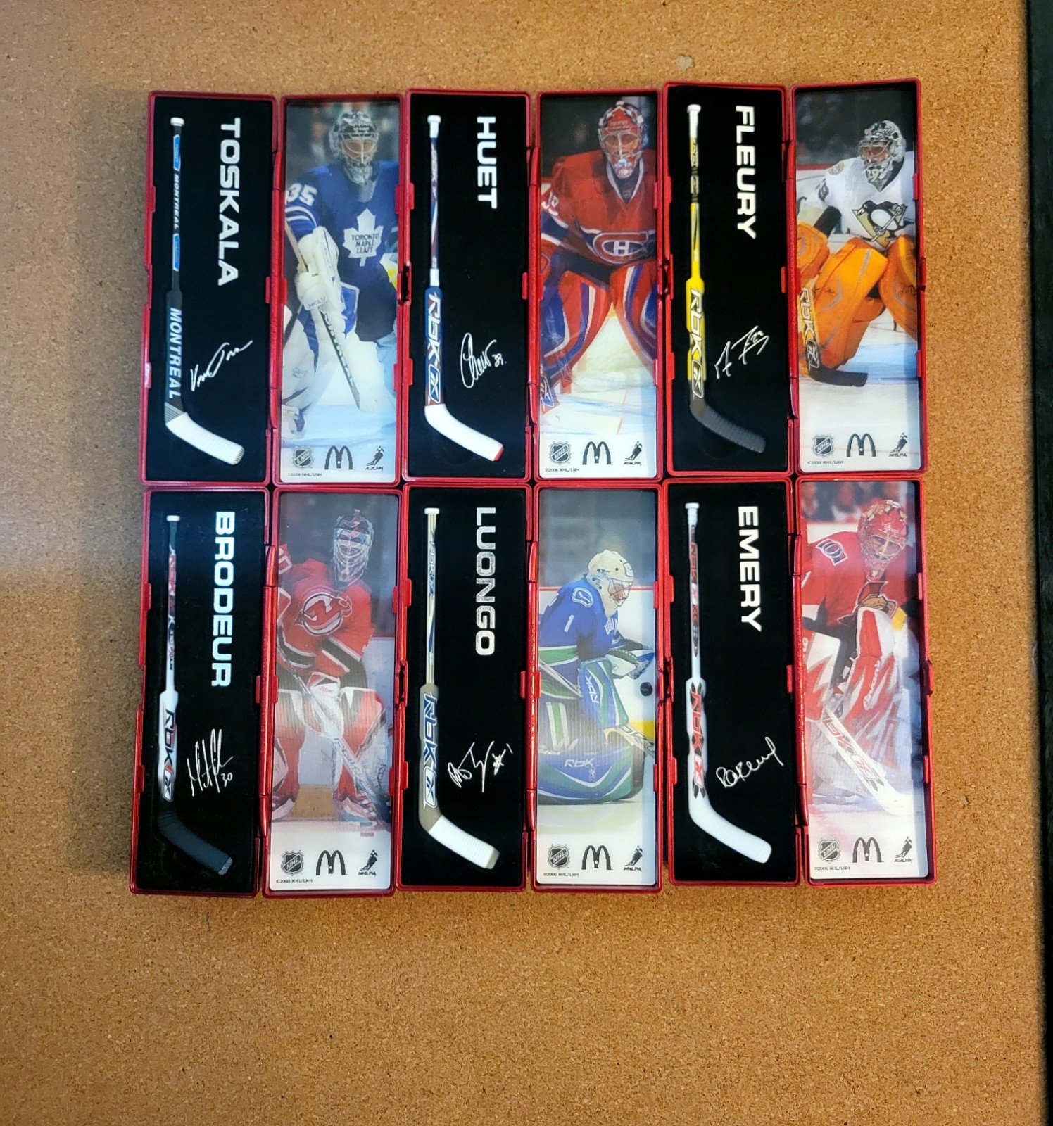 MCDONALDS NHL STAR STICKS GOALIE 2007 2008 SET OF 6 BRODEUR EMERY HUET FLEURY
