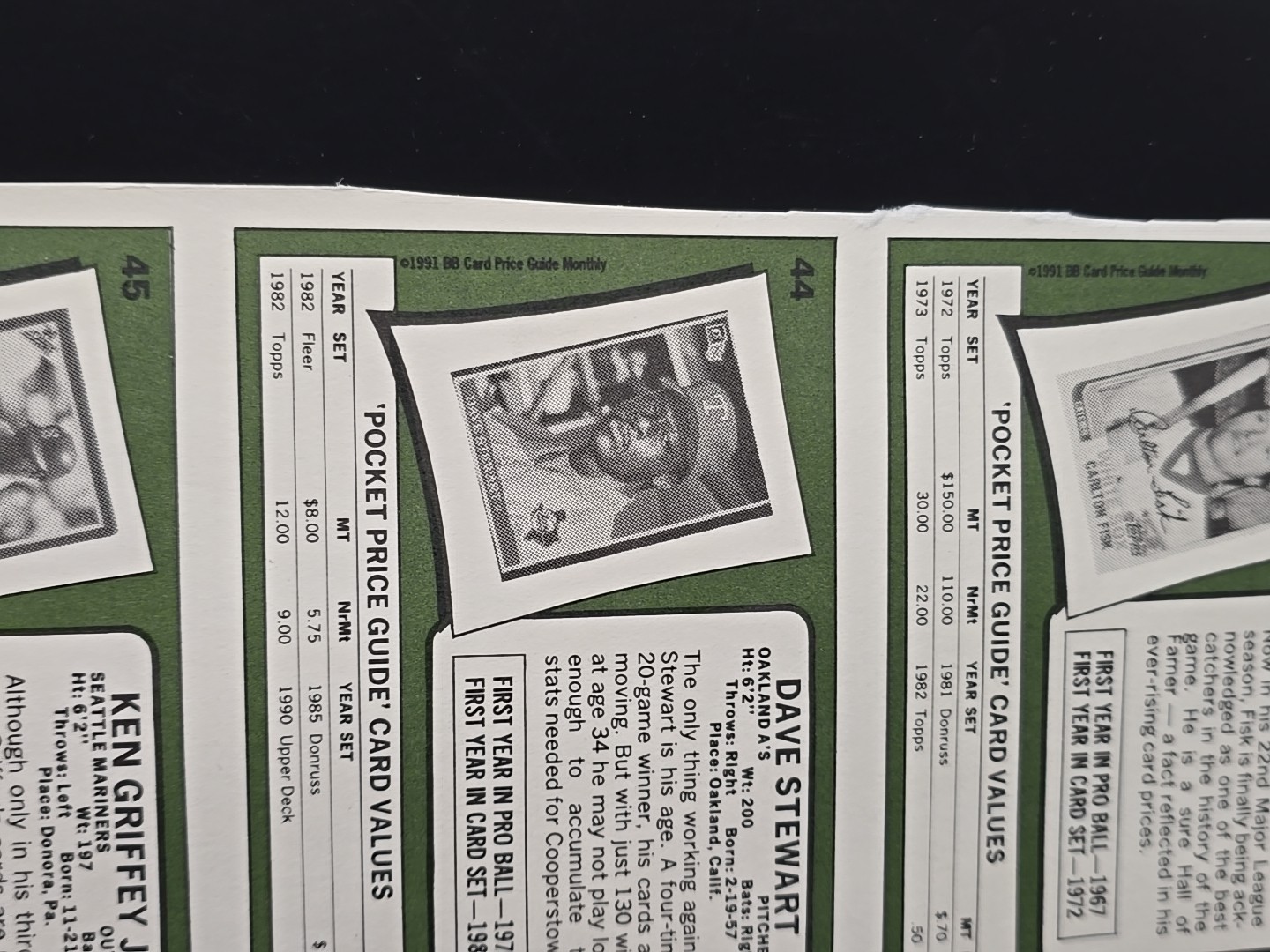 1991 Sept Baseball Card Price Guide Insert Cards Ken Griffey Jr Rare-Uncut