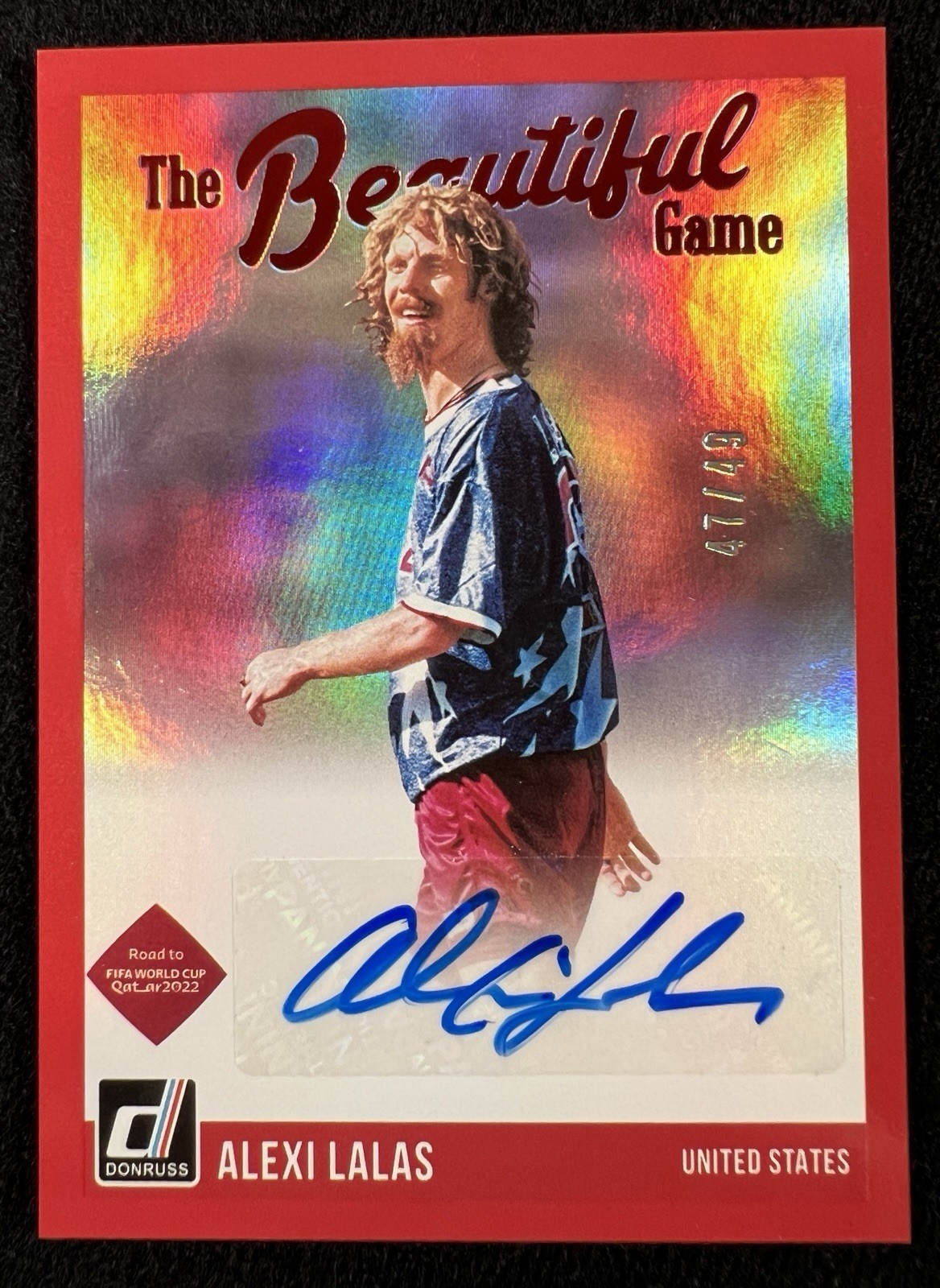 2021-22 Panini Donruss Road to Qatar The Beautiful Game Alexi Lalas Red Auto /49