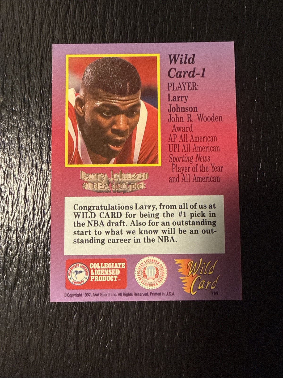 1992 Wild Card Collegiate – Larry Johnson #1 20 Stripe
