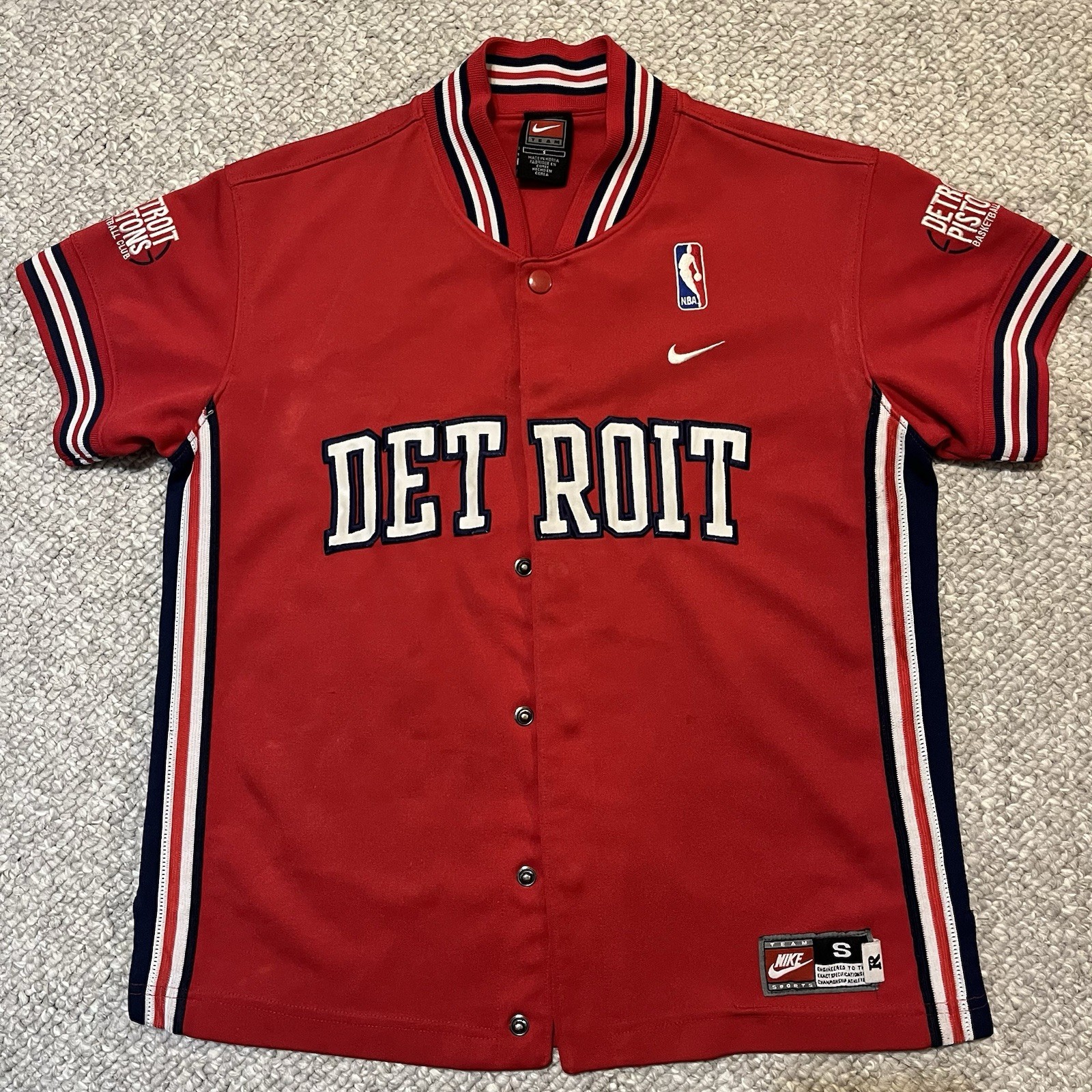 Vintage Nike Rewind Y2K NBA Detroit Pistons Throwback Red Warm Up Jacket Youth S
