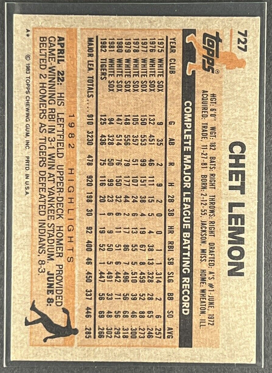 Chet Lemon 1983 Topps Baseball #727 Detroit Tigers
