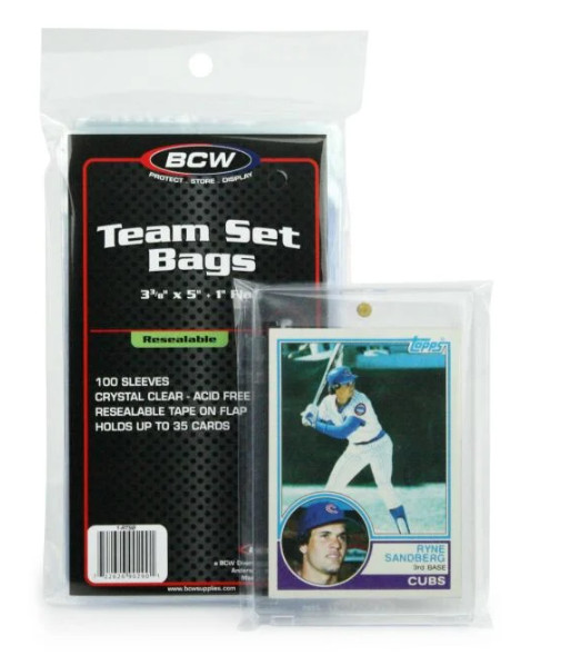 BCW Resealable Team Set Bags – 1 Pack (100) Count – 2 Mil Sleeves – Brand New