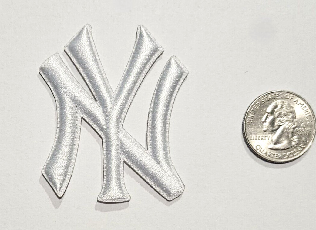 New York Yankees NYY White 3D Depth Logo Embroidered Iron on Patch 2 X 2.3 inch