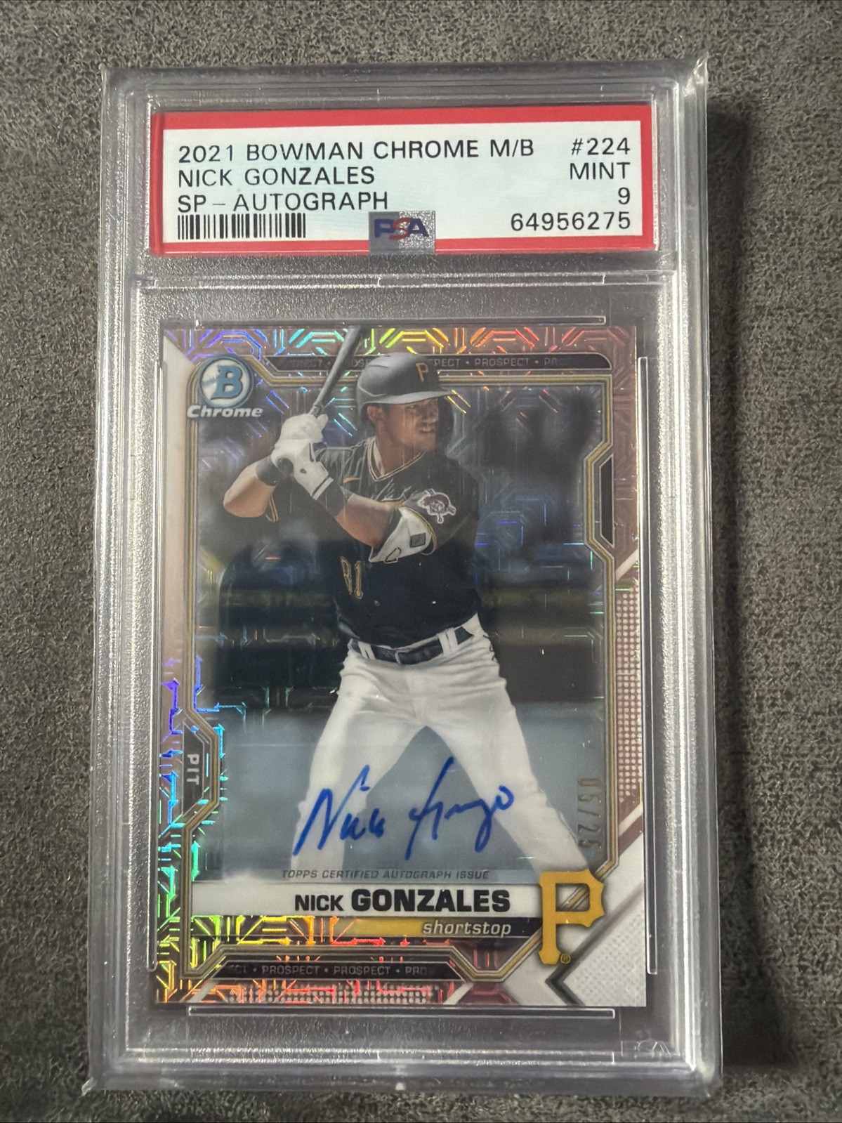 2021 Bowman Chrome Mega Nick Gonzales SP Auto /25 PSA 9 Baseball Card